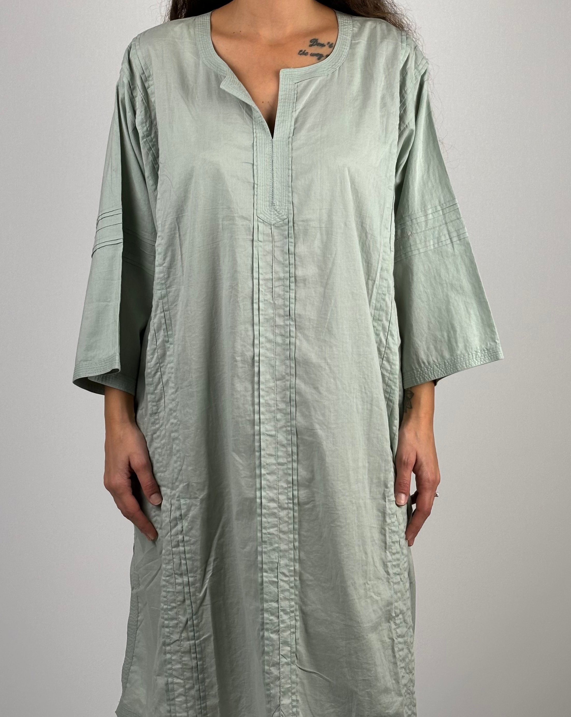 Anokhi Turvakar Kol Düz Renk Nervürlü Oversize Müslin Tunik Elbise