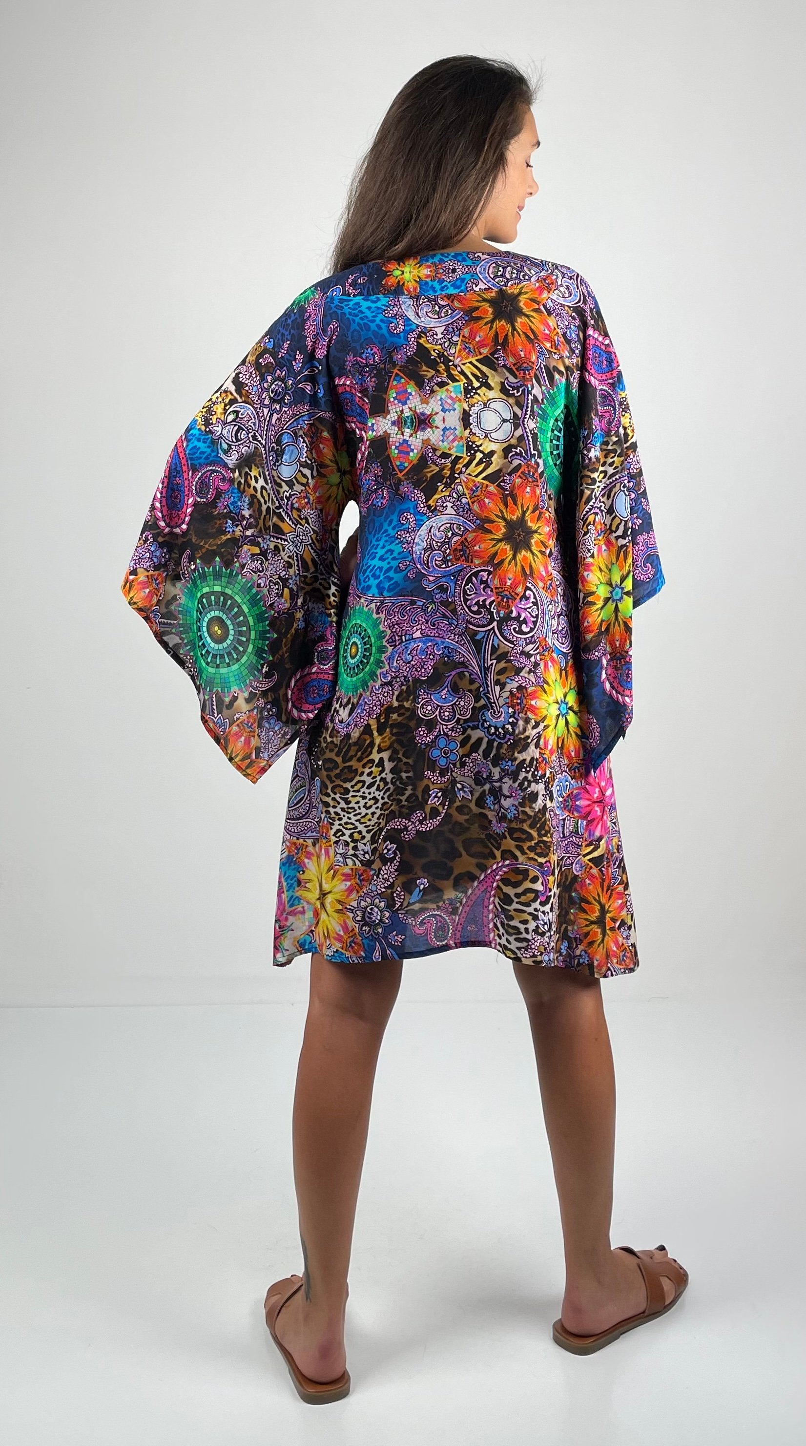 MARINE  V Yaka  Kimono  Kollu Kısa Viskon  Elbise