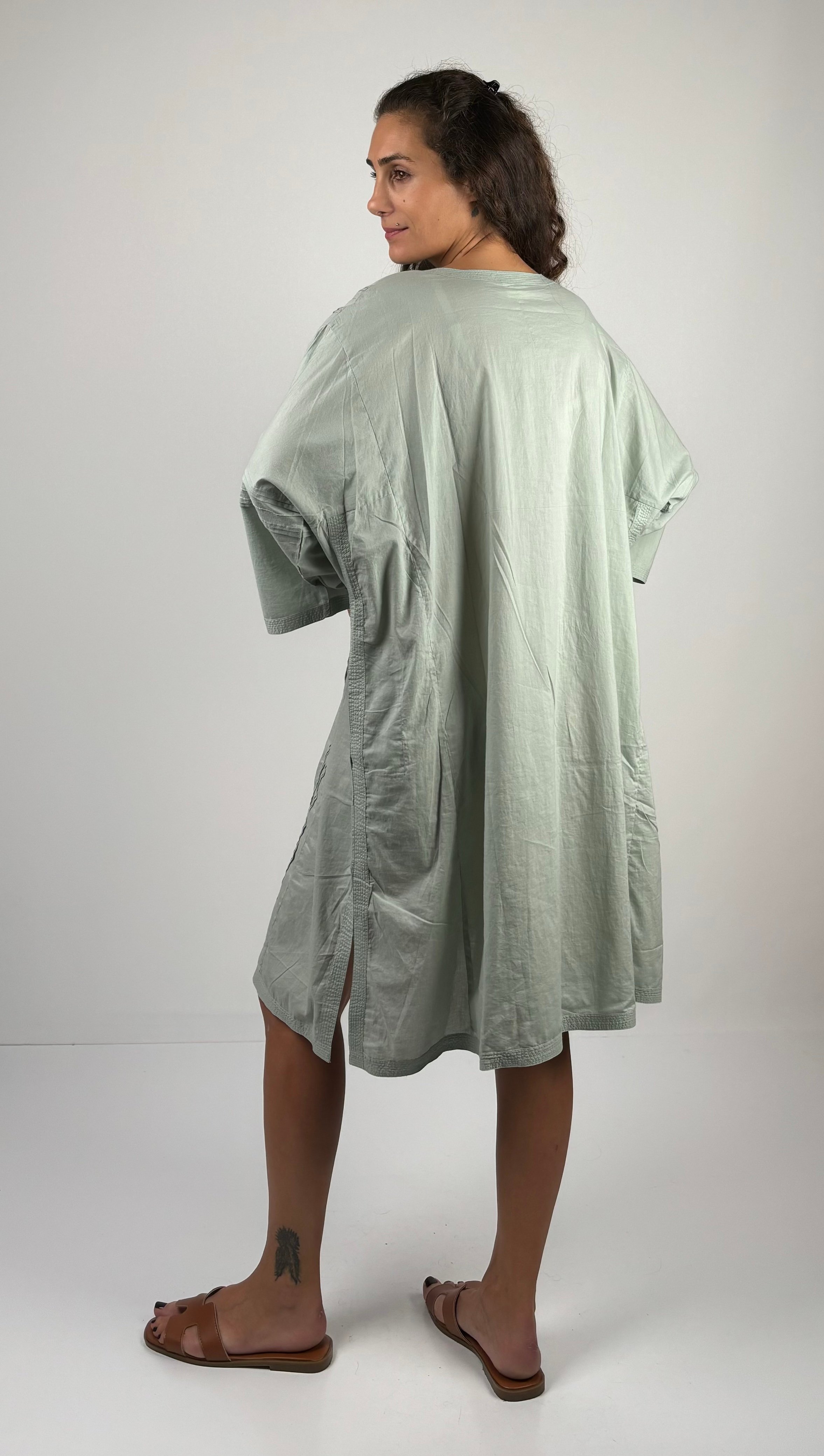 Anokhi Turvakar Kol Düz Renk Nervürlü Oversize Müslin Tunik Elbise