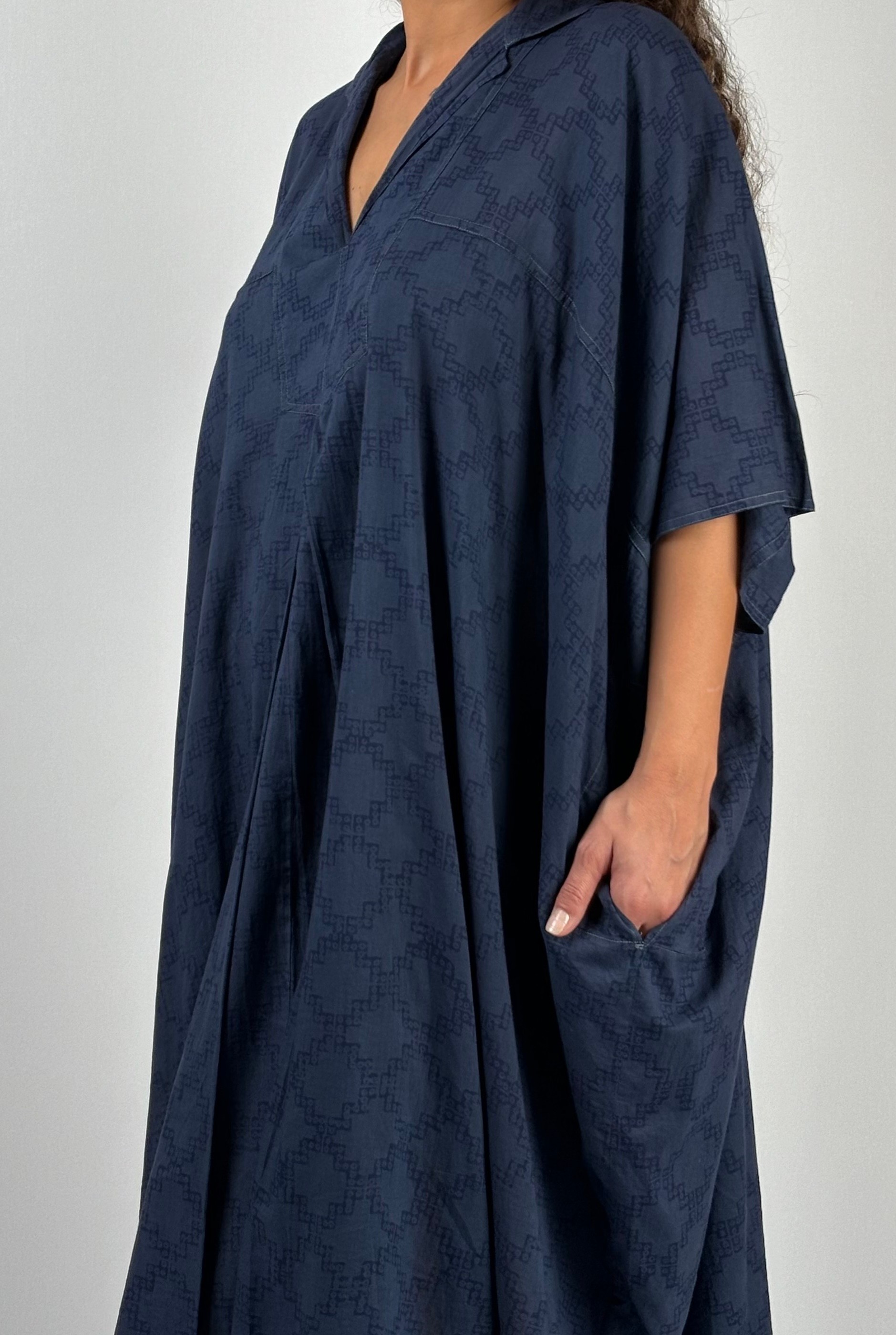 HERA KISA  Kaftan Desenli El Baskısı Oversize  Midi Boy