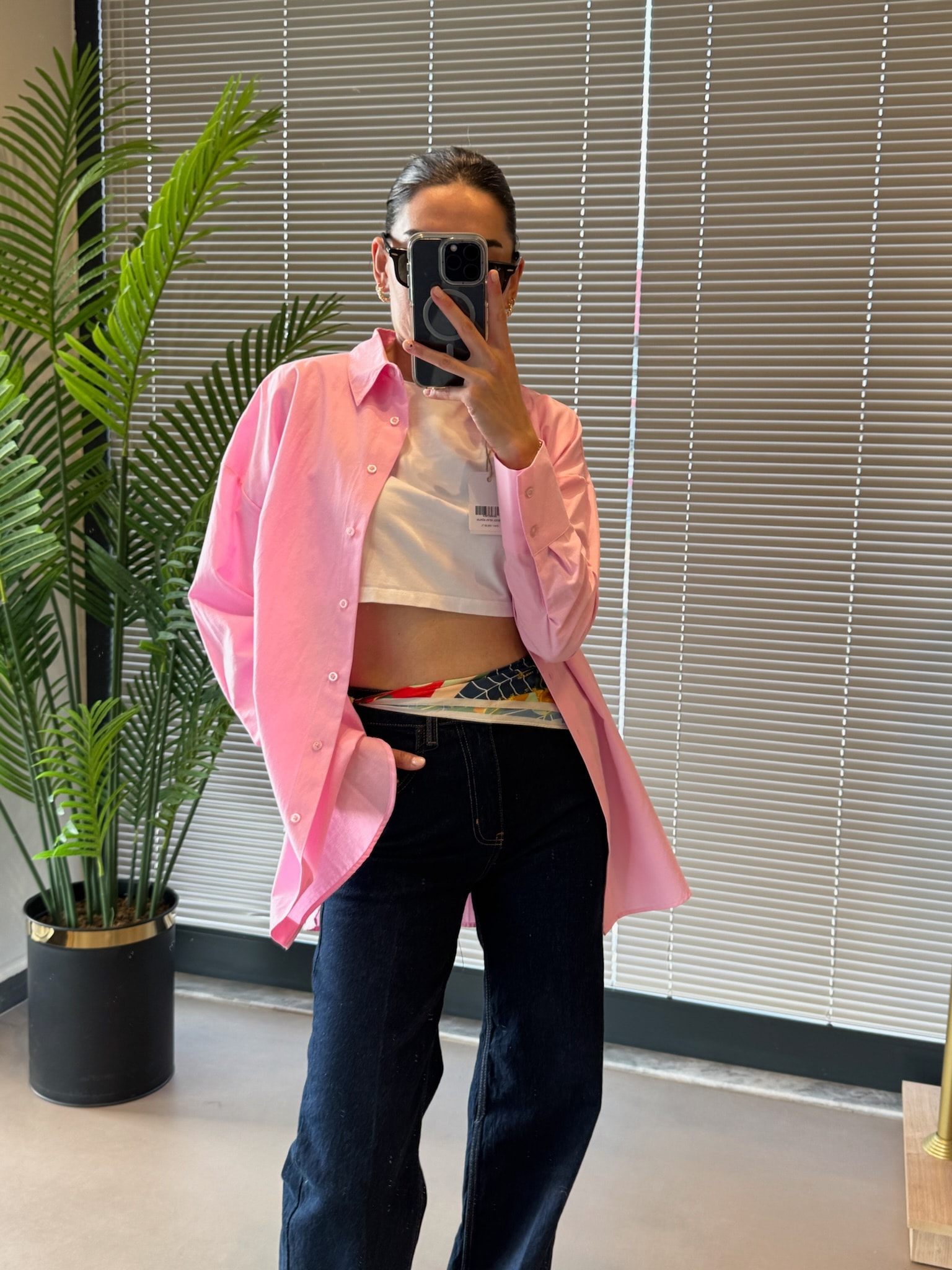 Orijinal Marka Uzun Gömlek Oversize-Pembe