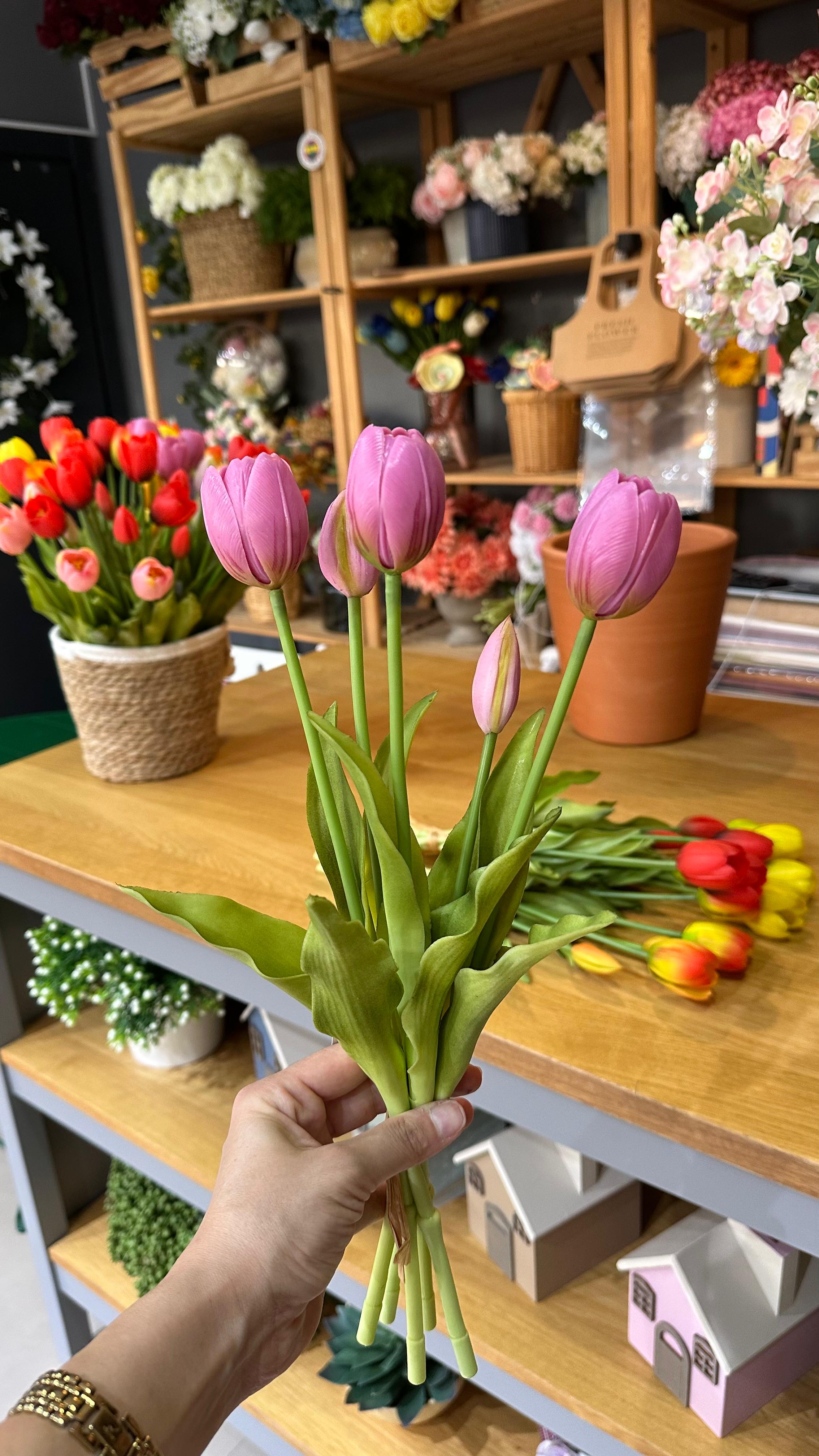 Gerçek Görünümlü Lale Demeti | Premium - Açık Mor