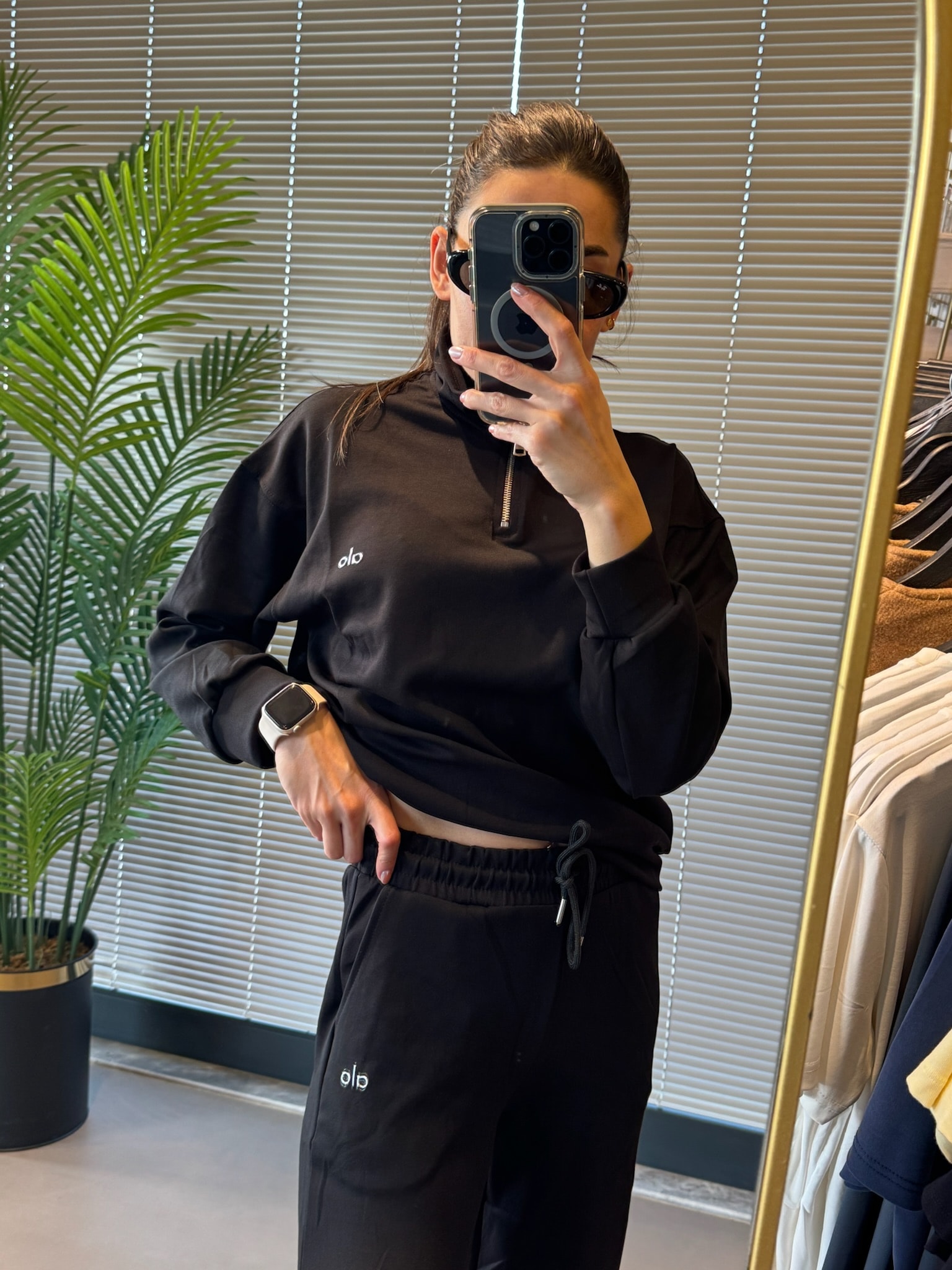 Modal Kumaş Dik Yaka Fermuarlı Palazzo Eşofman Takım | Siyah