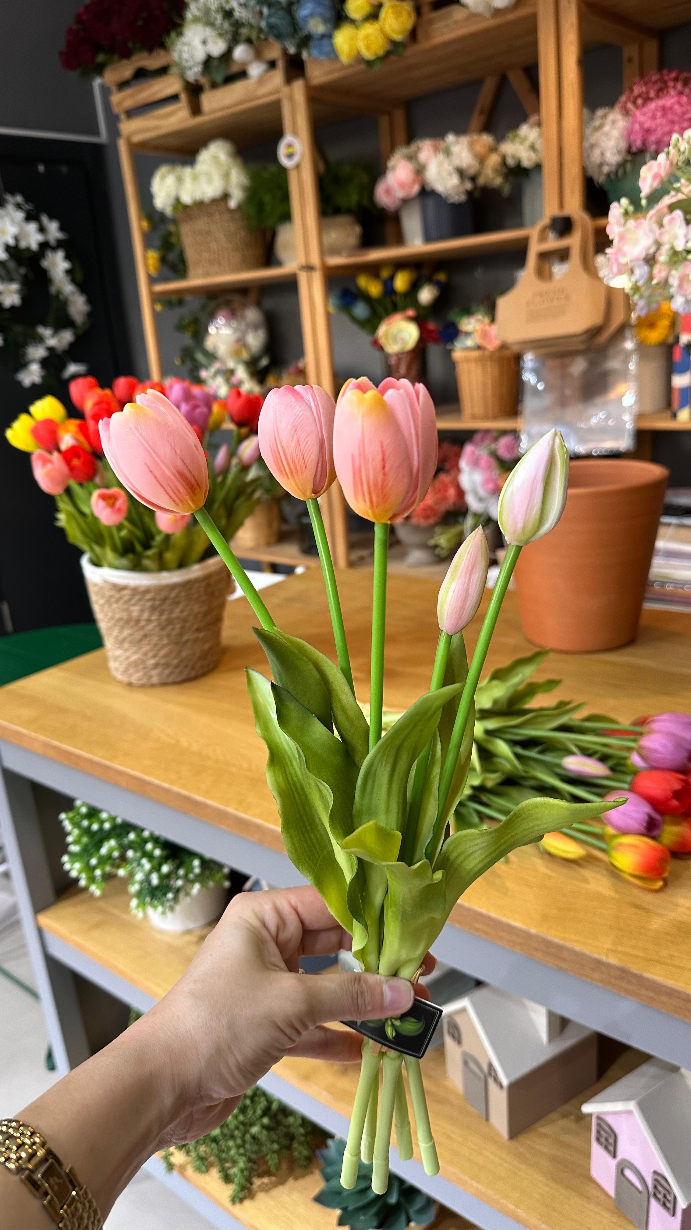 Gerçek Görünümlü Lale Demeti | Premium - Pembe