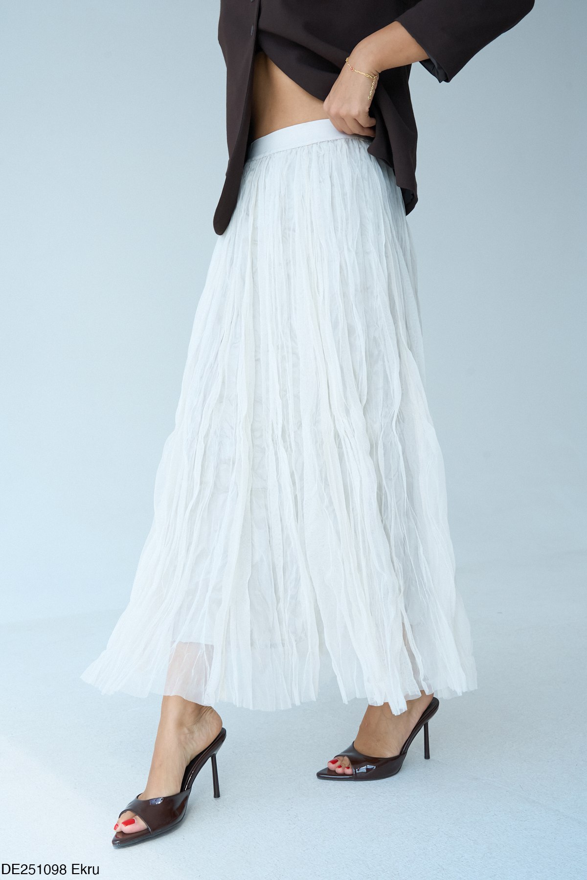 Lastik Bel Tül Etek-Ekru