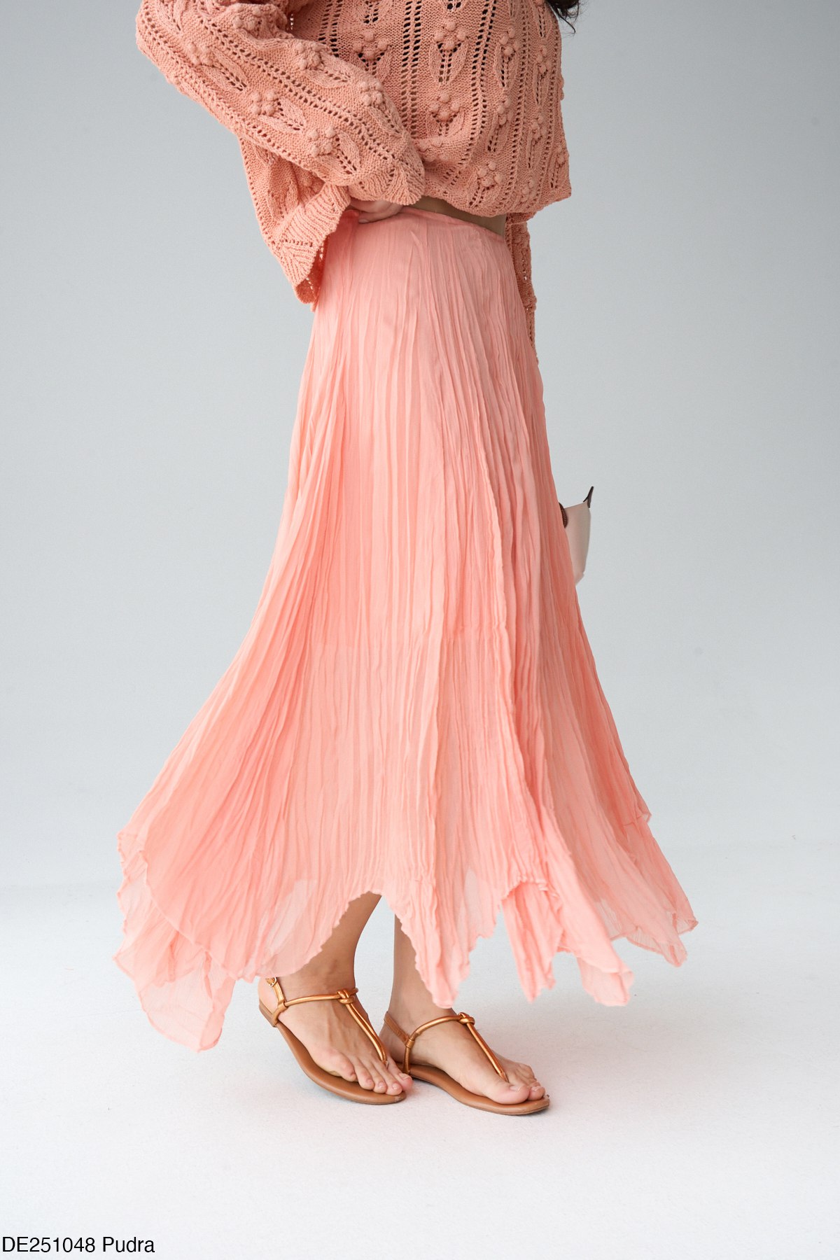 Asimetrik Kesim Kraşlı Etek-Somon