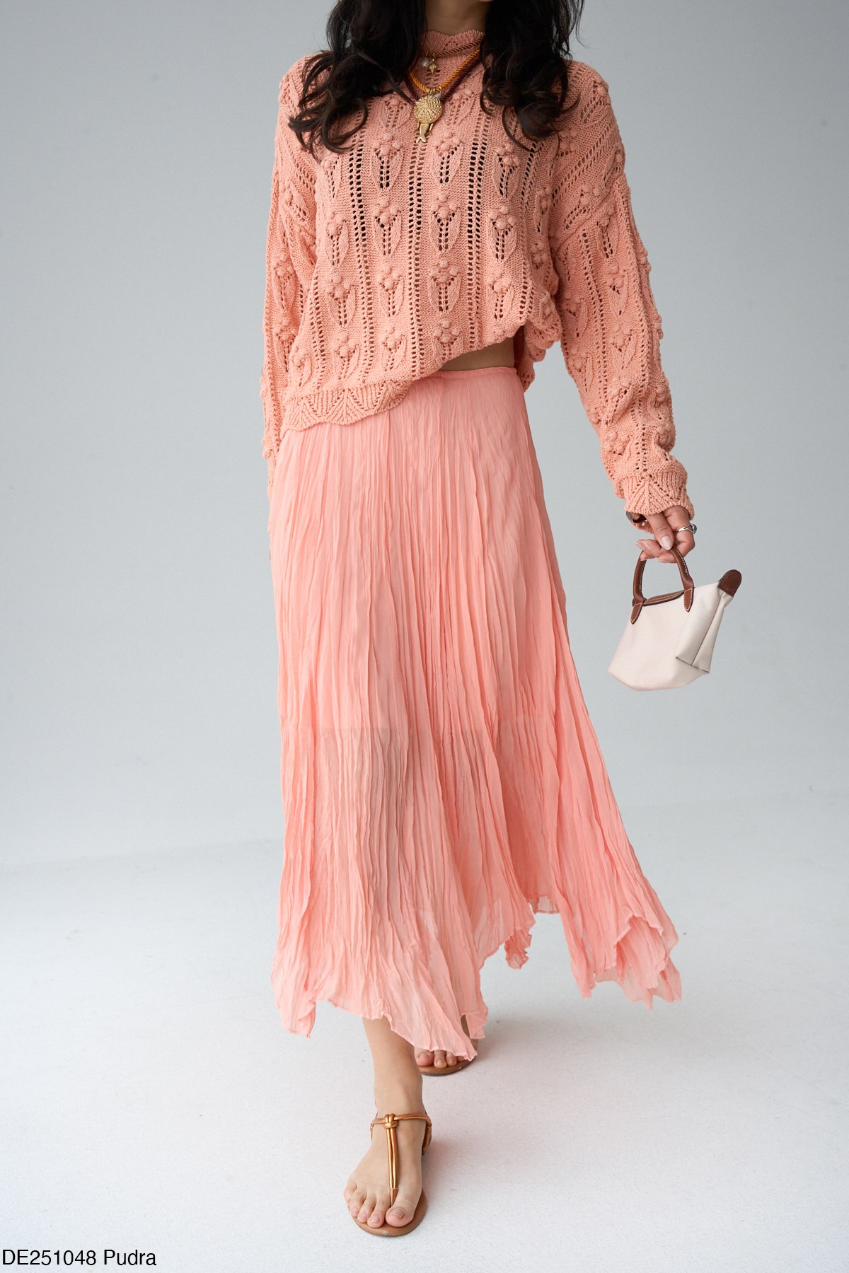 Asimetrik Kesim Kraşlı Etek-Somon