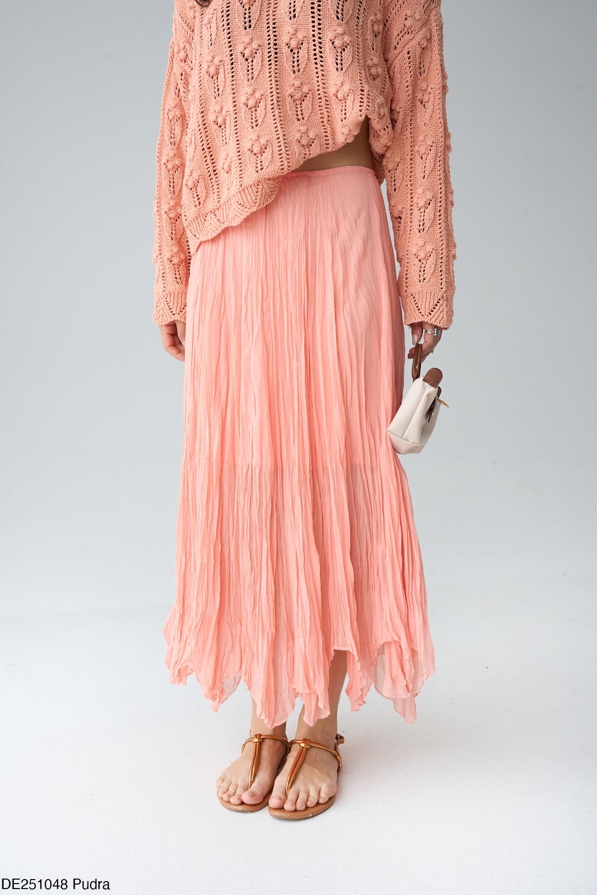 Asimetrik Kesim Kraşlı Etek-Somon