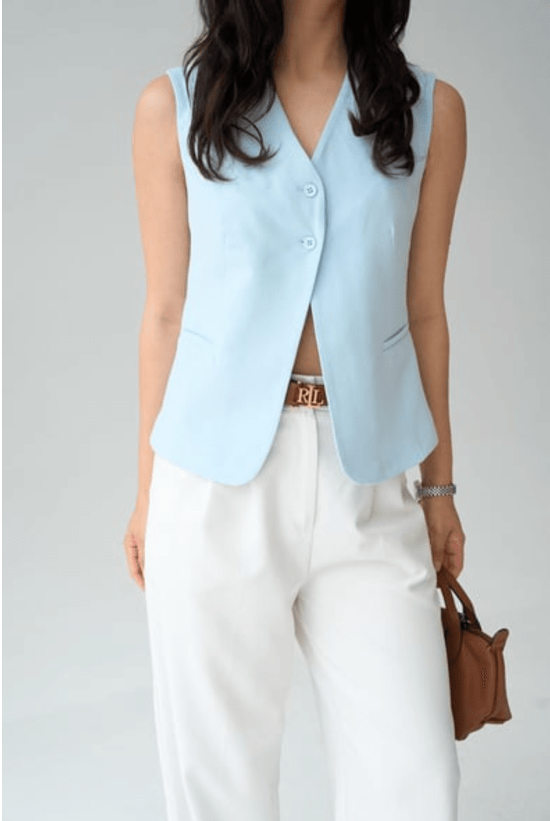 Cepli Düğmeli Yelek-Mavi