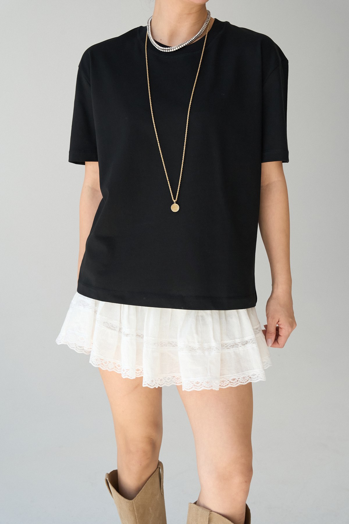 Düz Tshirt Bisiklet Yaka-Siyah