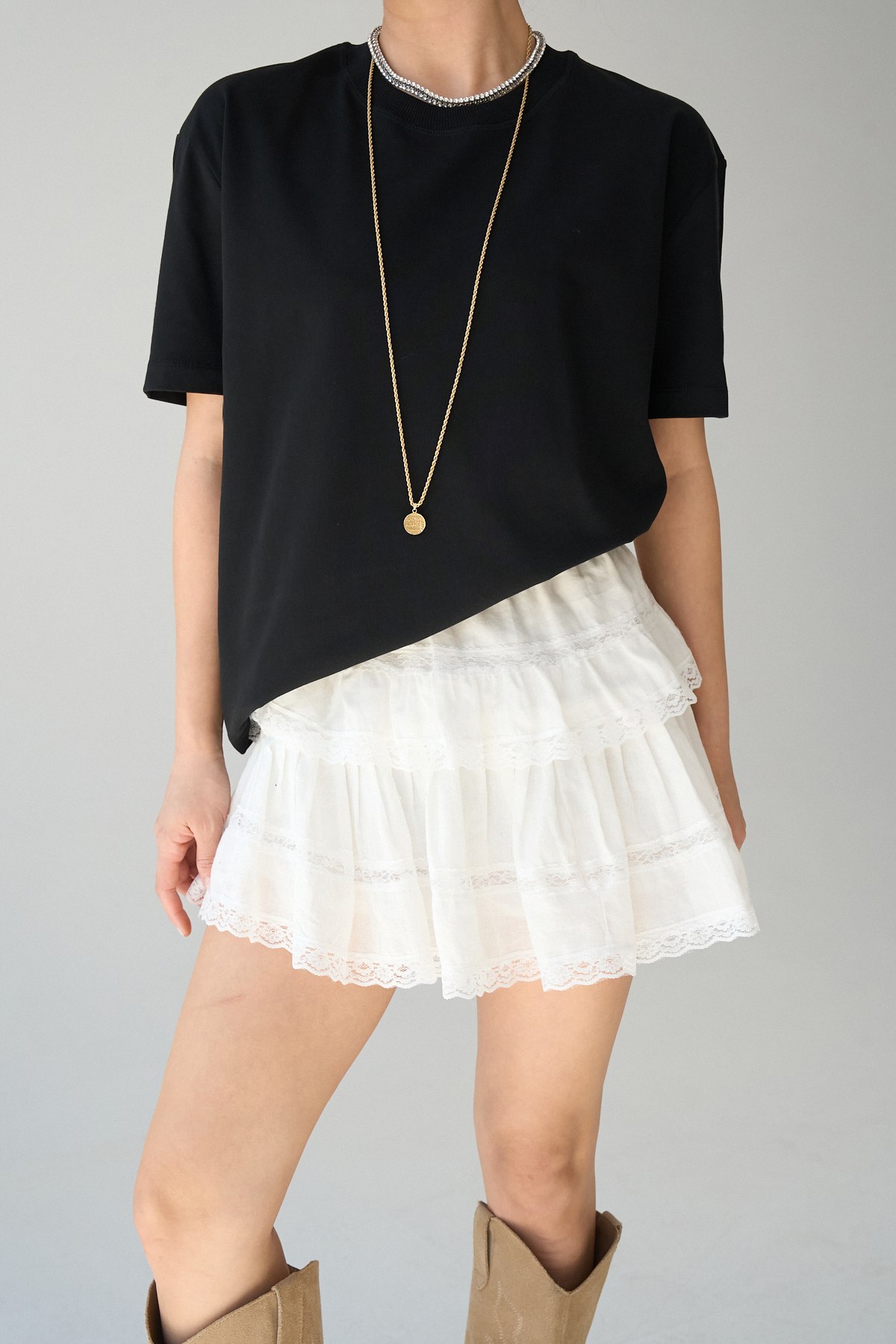 Düz Tshirt Bisiklet Yaka-Siyah