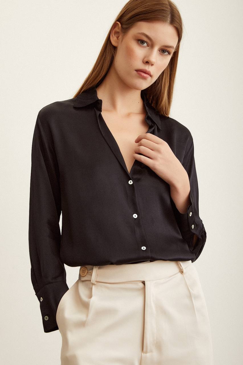 Basıc Saten Gömlek-Siyah |Premıum Collectıon