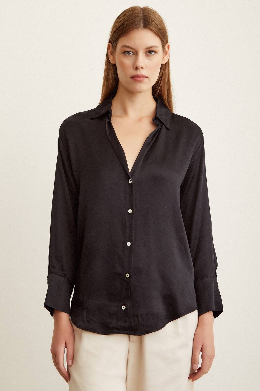 Basıc Saten Gömlek-Siyah |Premıum Collectıon