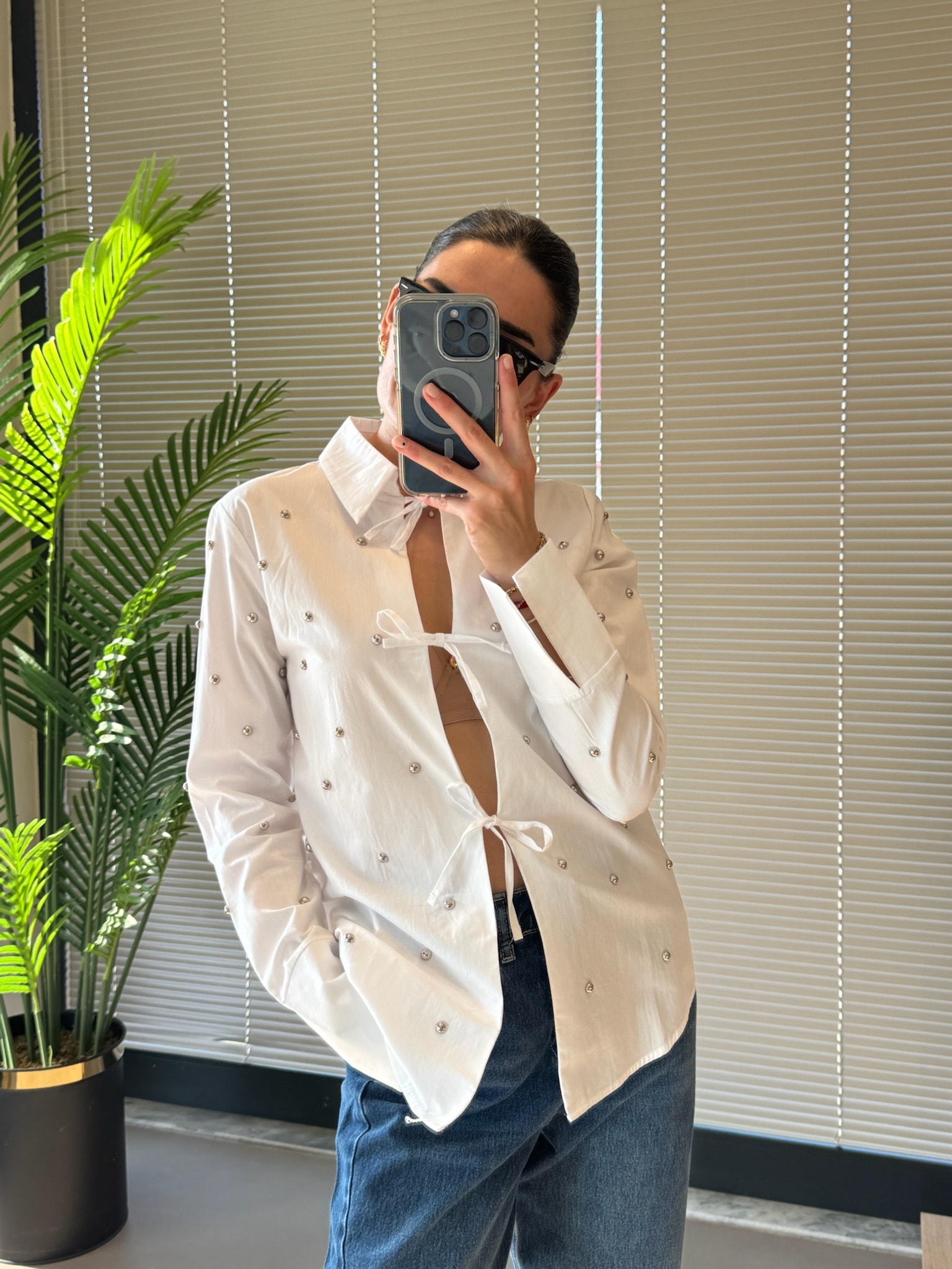 Droplu Gömlek-Beyaz