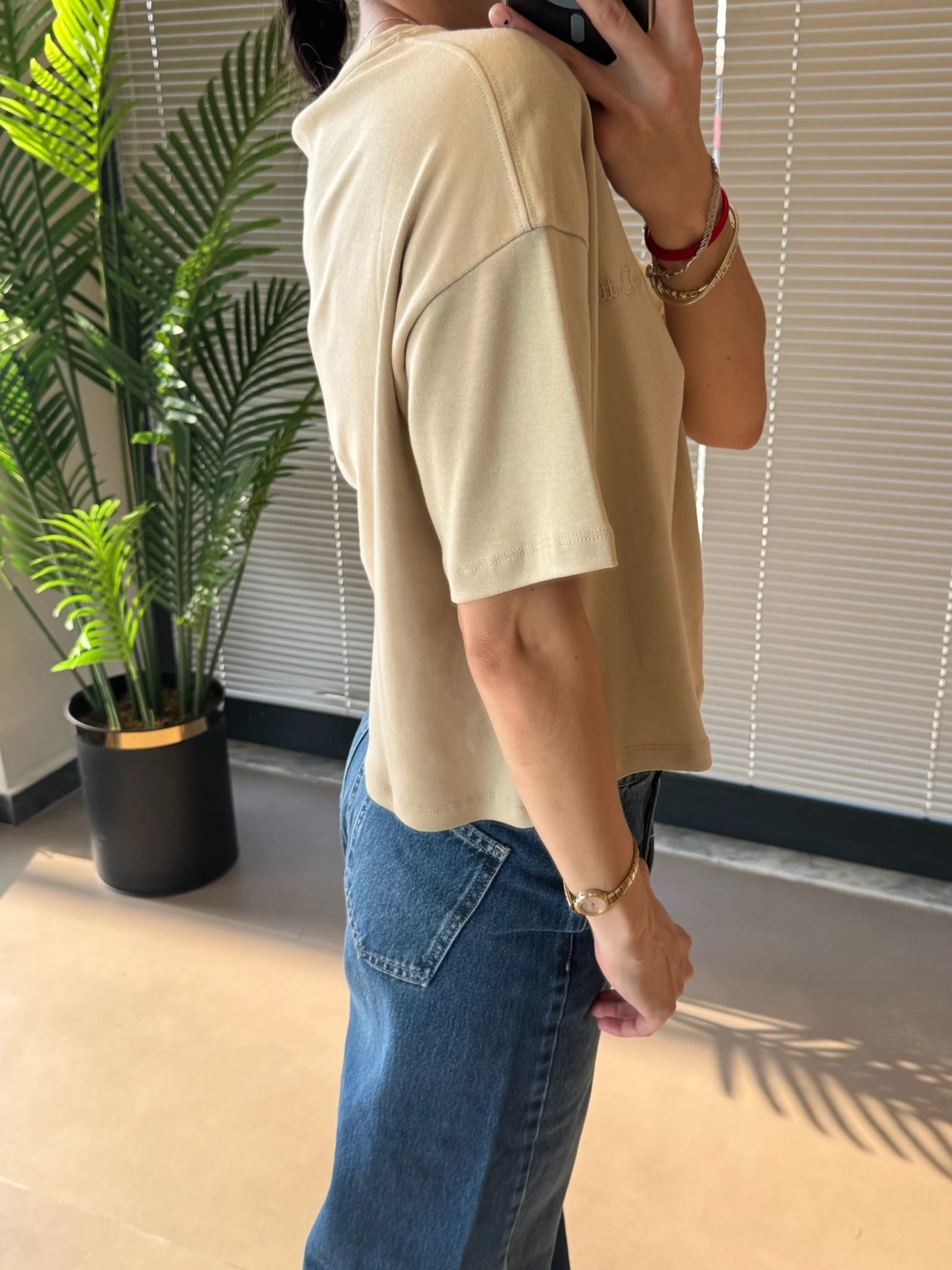 Massi Pamuk İnterlok Kumaş Tshirt-Bej