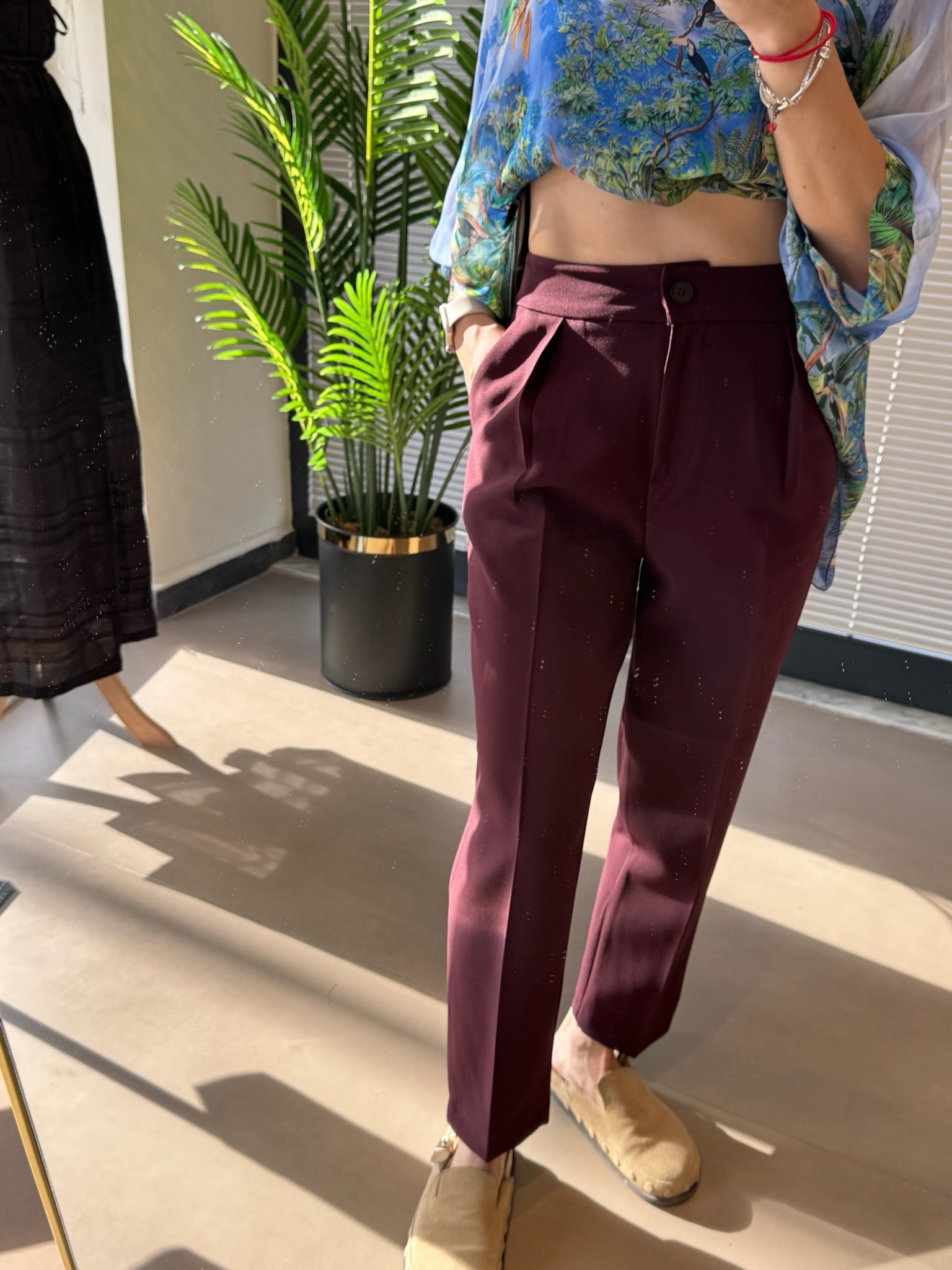 Double Kumaş Havuç Kesim Kumaş Pantolon - Mürdüm