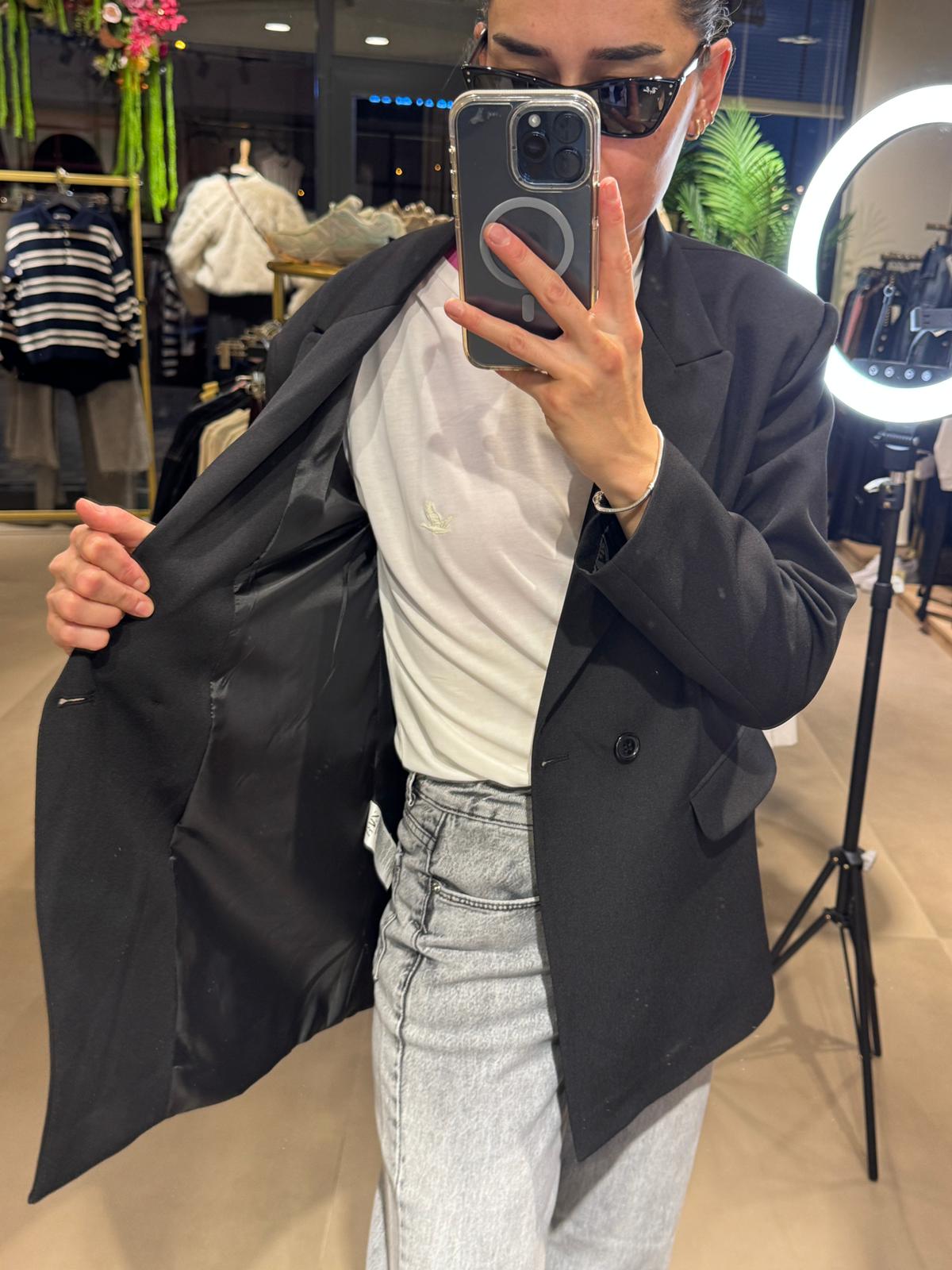 ZR Marka Oversize Blazer-Siyah