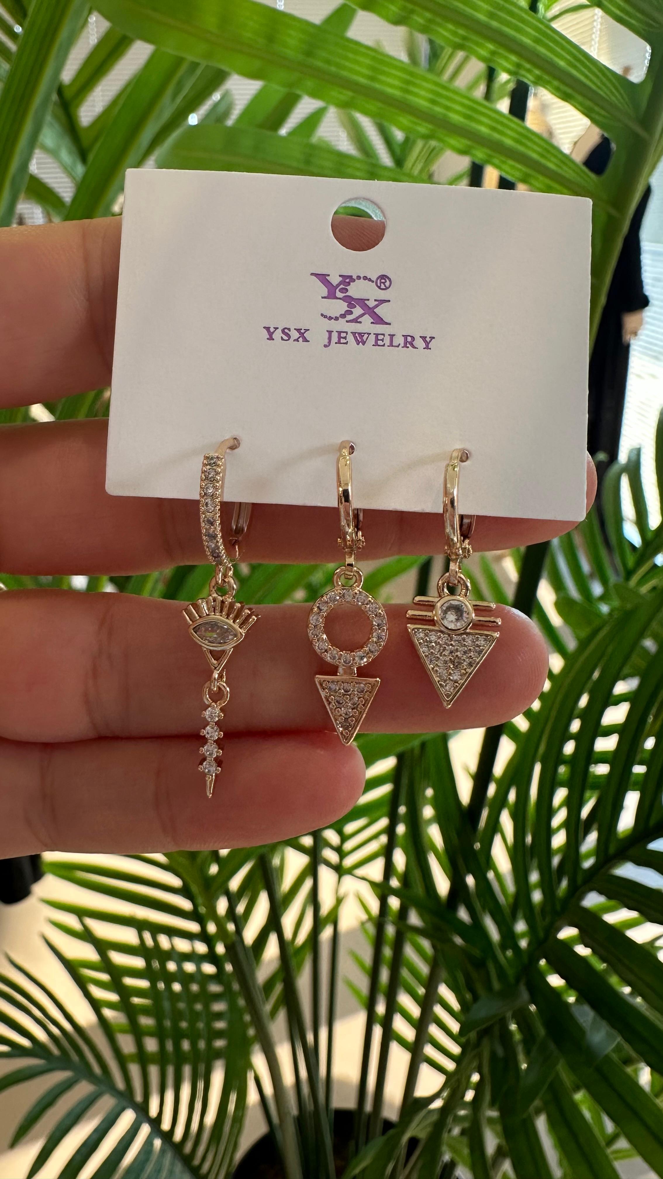 Ysx 3'lü Küpe Seti-Gold