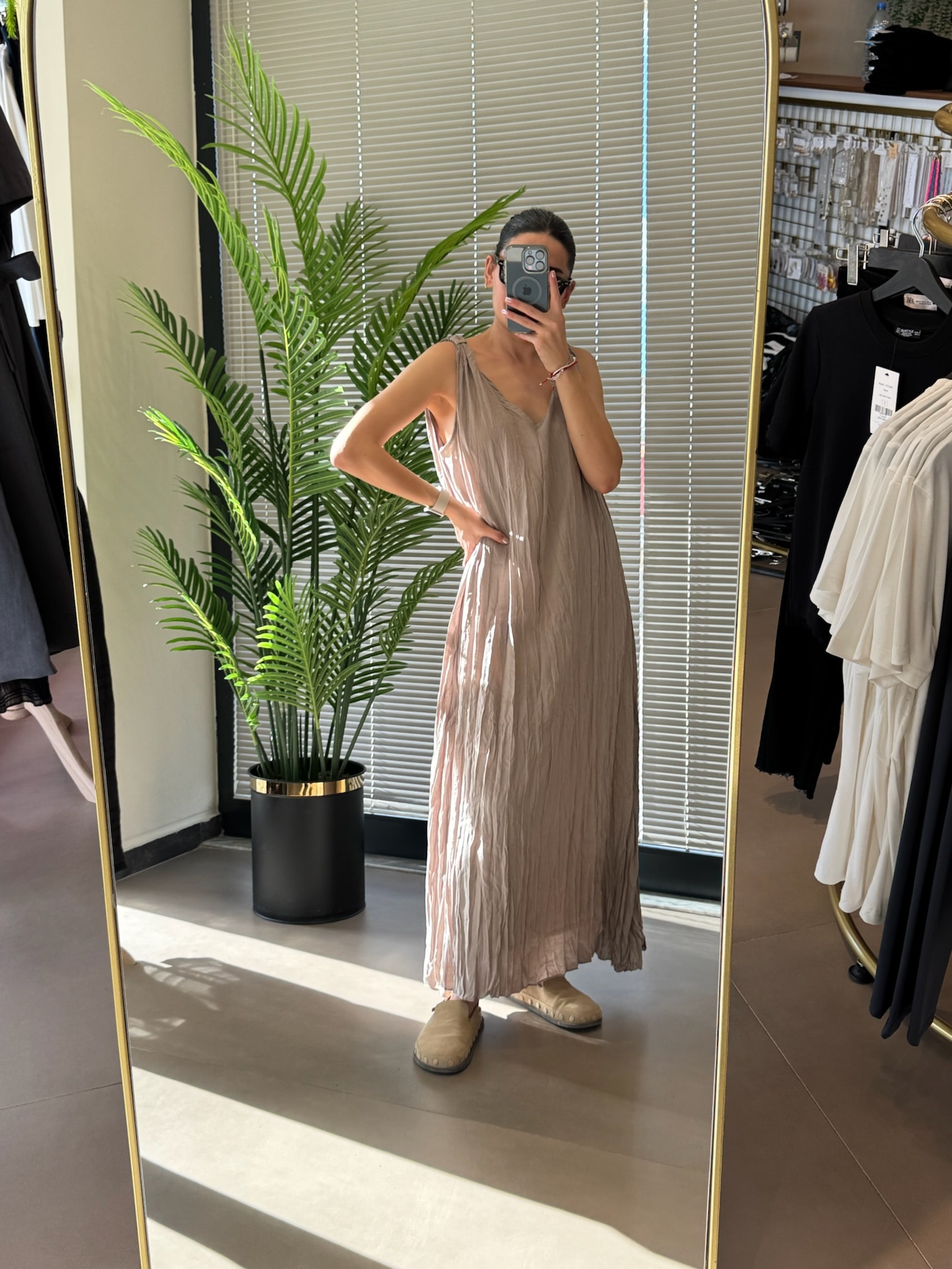 Kraşlı Maxi Elbise-Taş