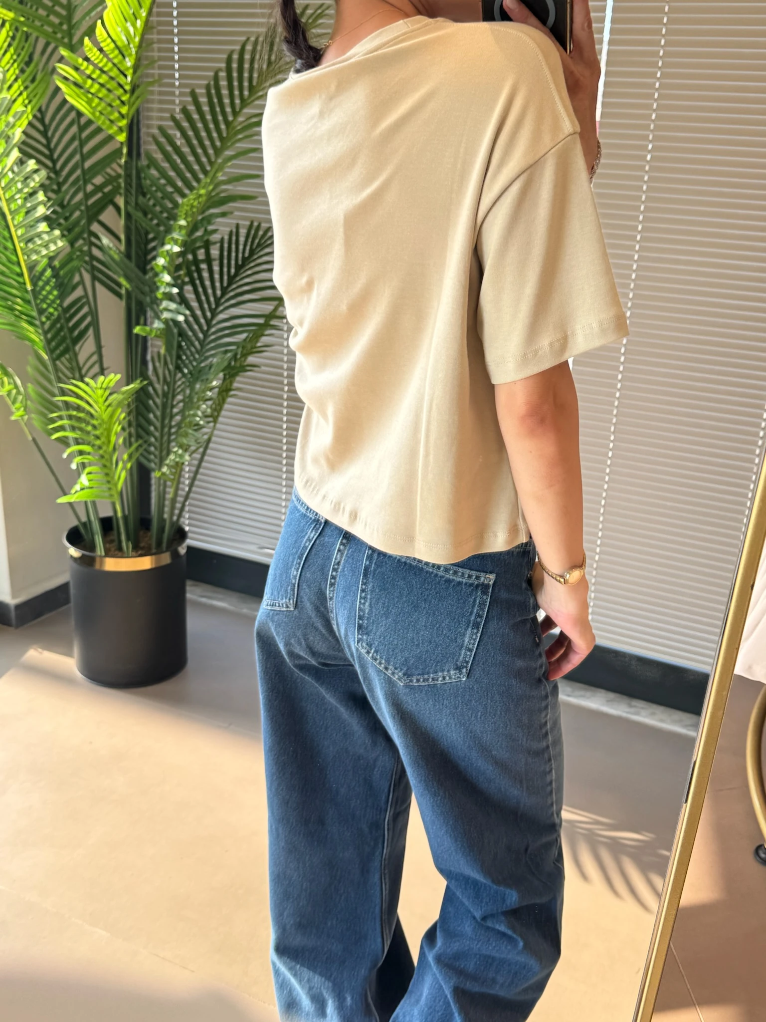 Massi Pamuk İnterlok Kumaş Tshirt-Bej