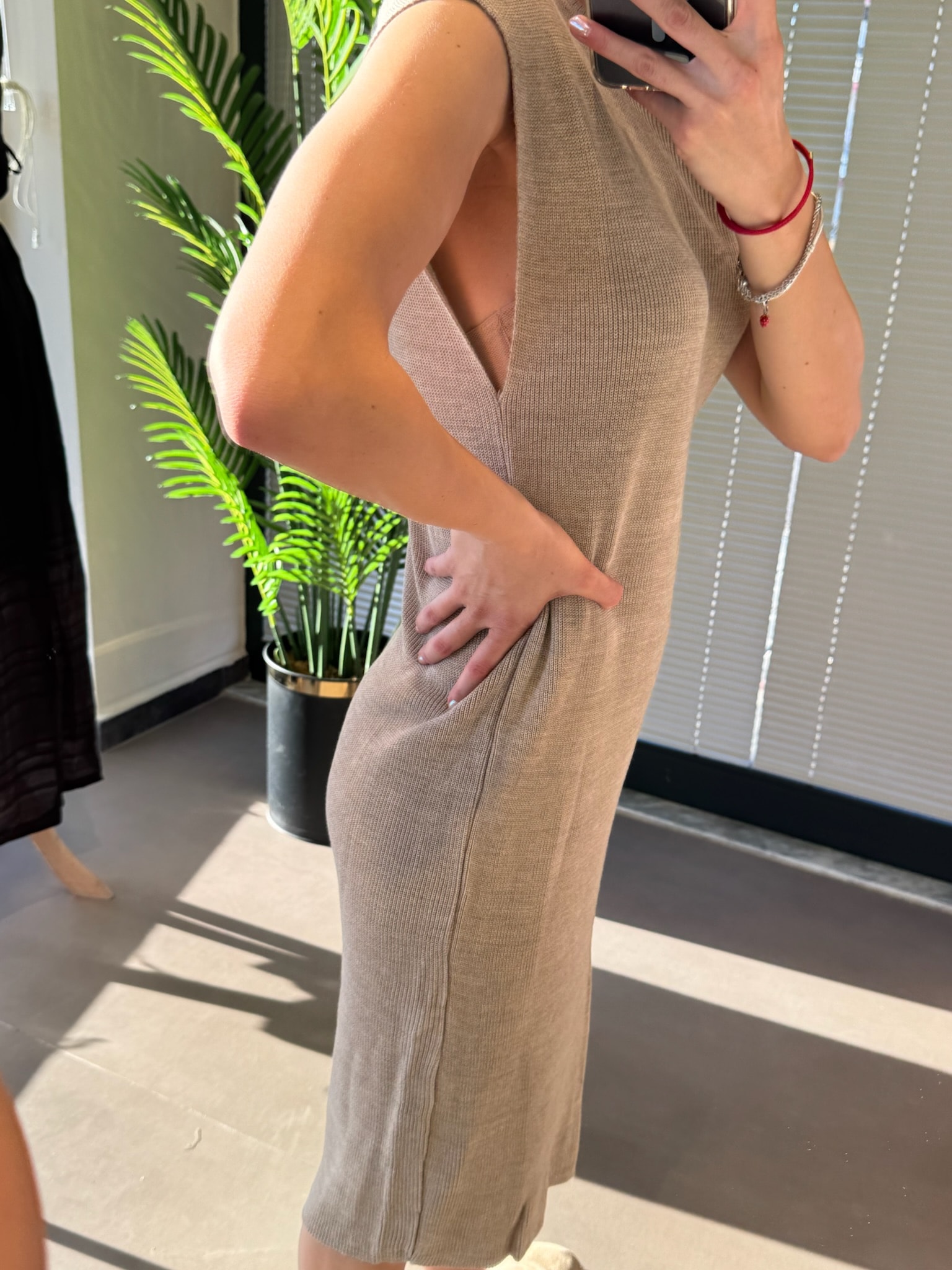 Derin Kol Triko Midi Boy Elbise