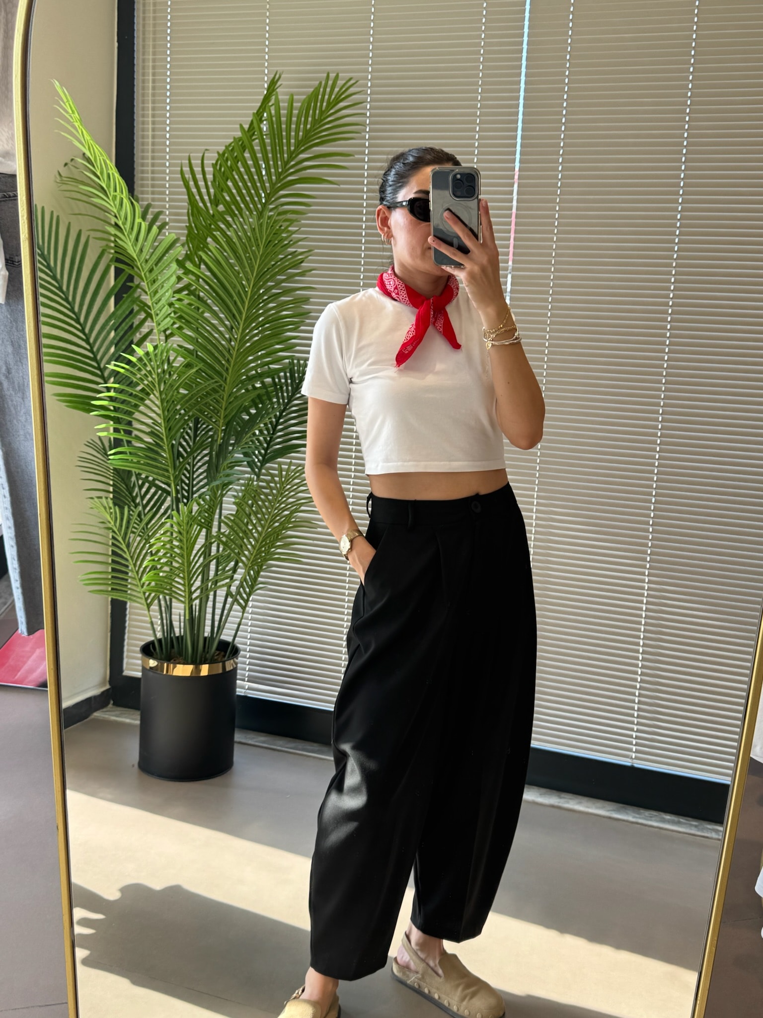 Kumaş Baggy Pantolon-Siyah