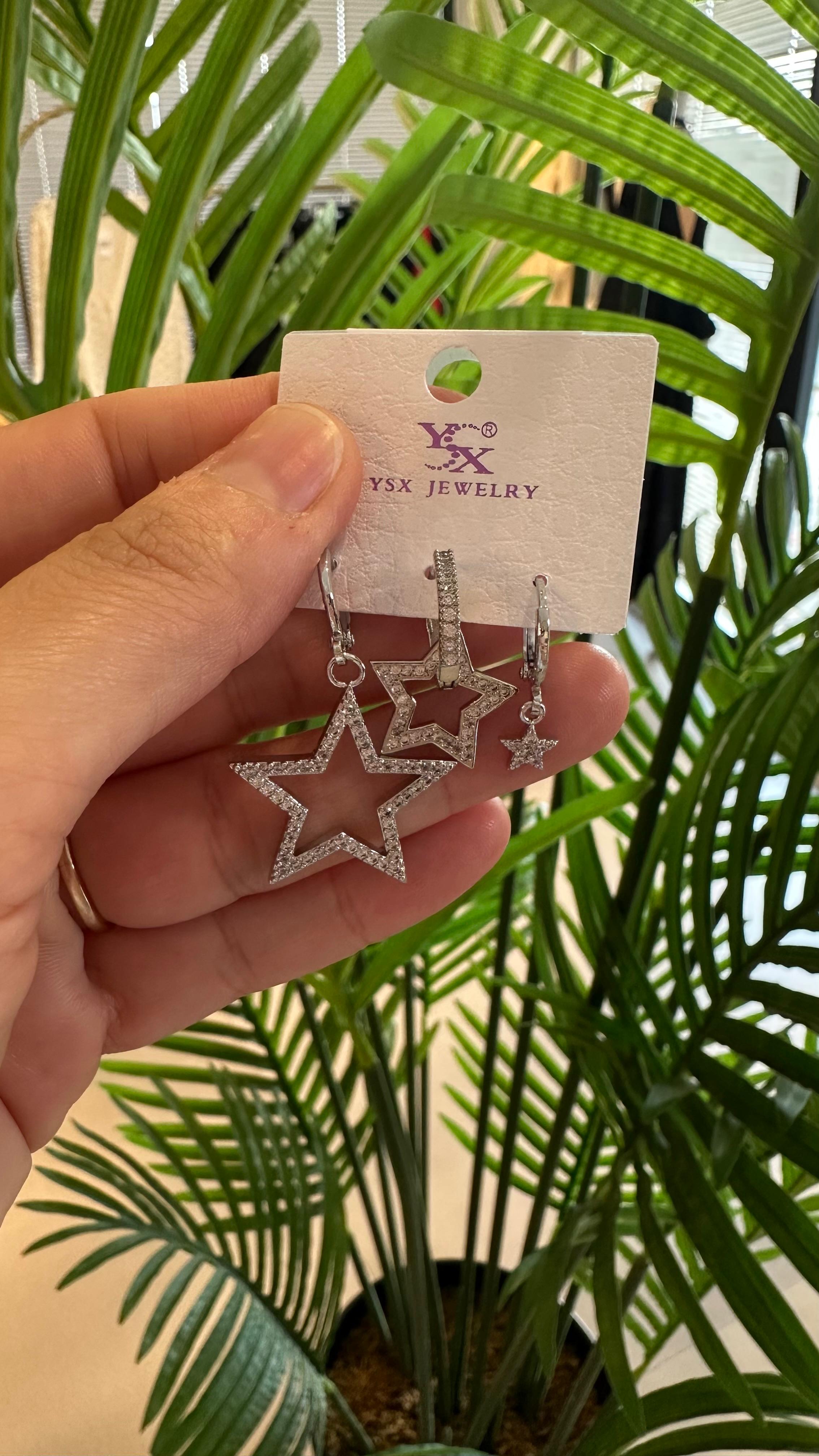 Ysx 3'lü Küpe Seti-Gold - Gümüş