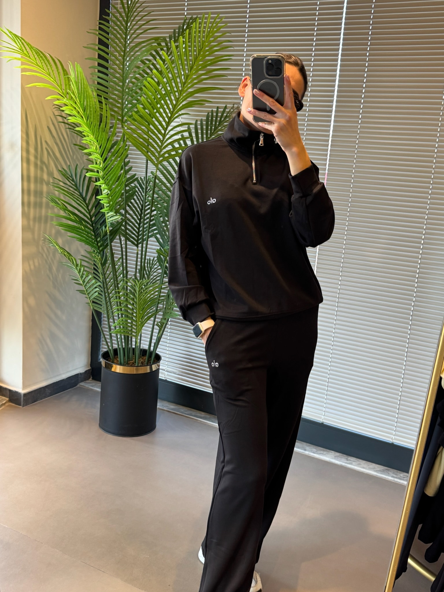 Modal Kumaş Dik Yaka Fermuarlı Palazzo Eşofman Takım | Siyah