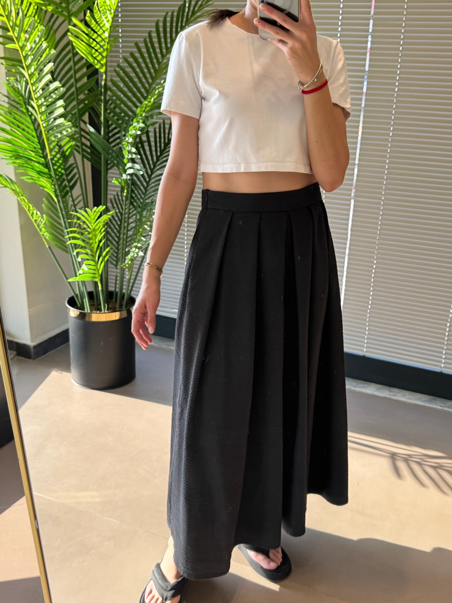 Geniş Pile Etek-Siyah - S