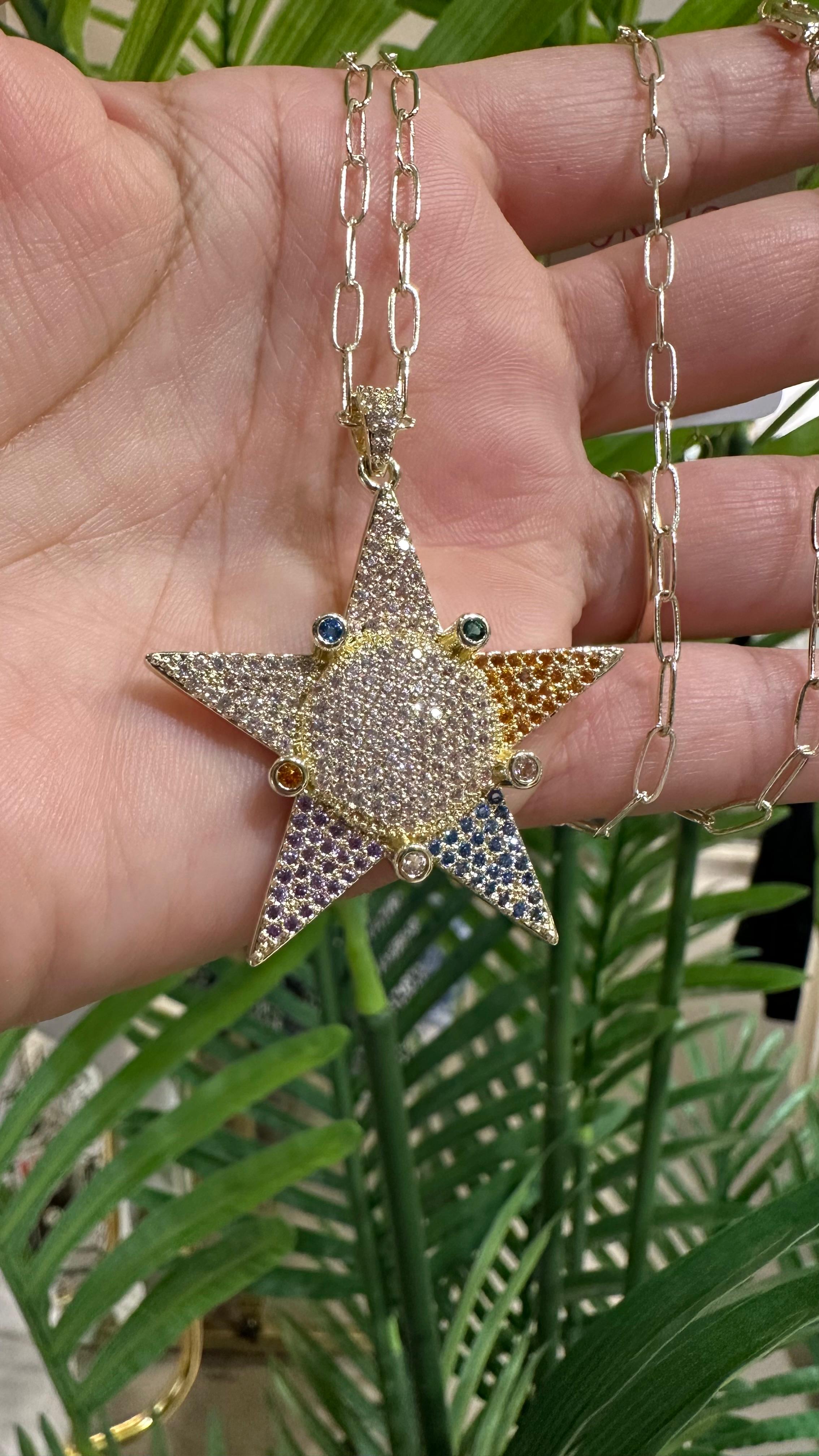 Xupıng Uzun Taşlı Yıldız Kolye-Gold