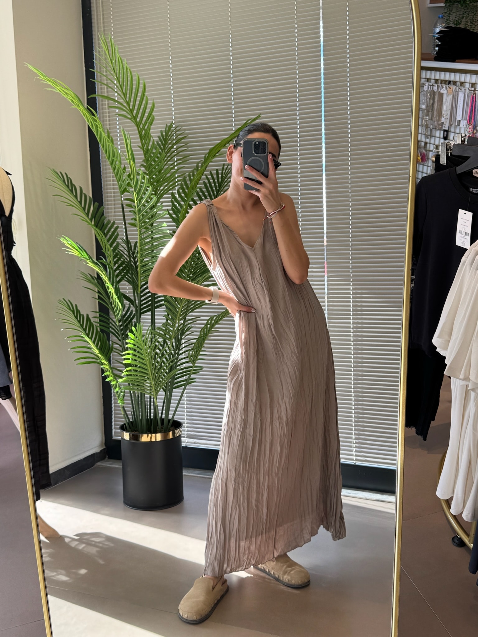 Kraşlı Maxi Elbise-Taş