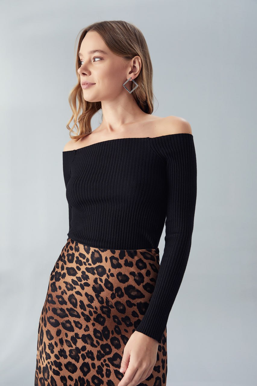 Leopar Saten Midi etek