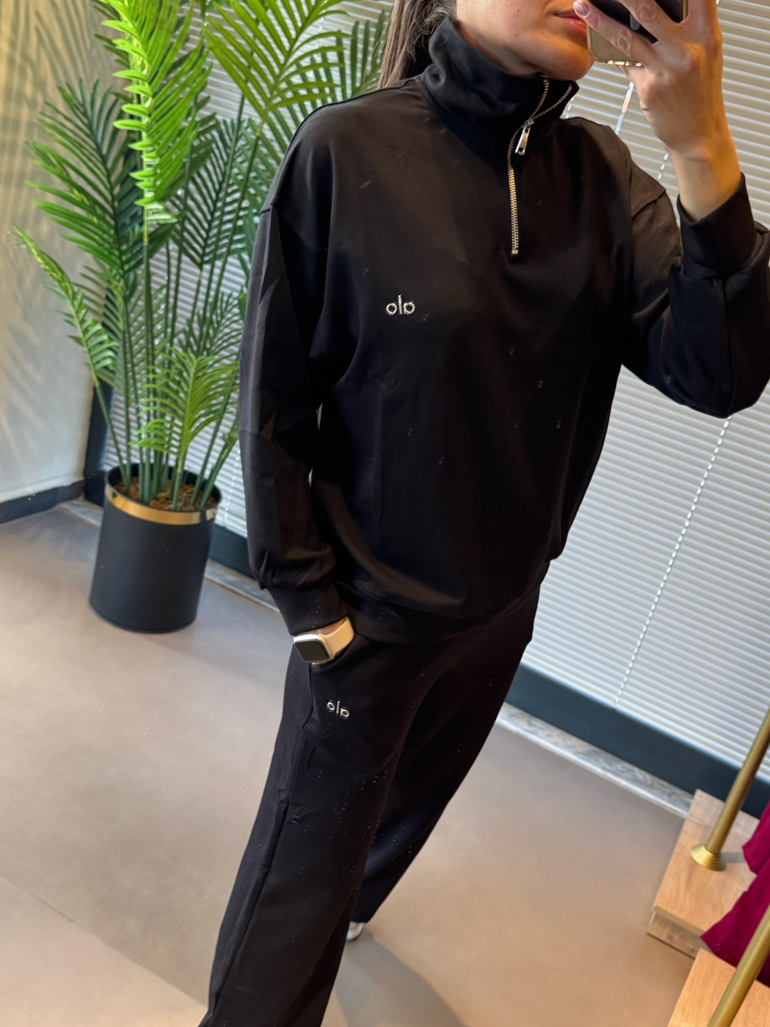 Modal Kumaş Dik Yaka Fermuarlı Palazzo Eşofman Takım | Siyah