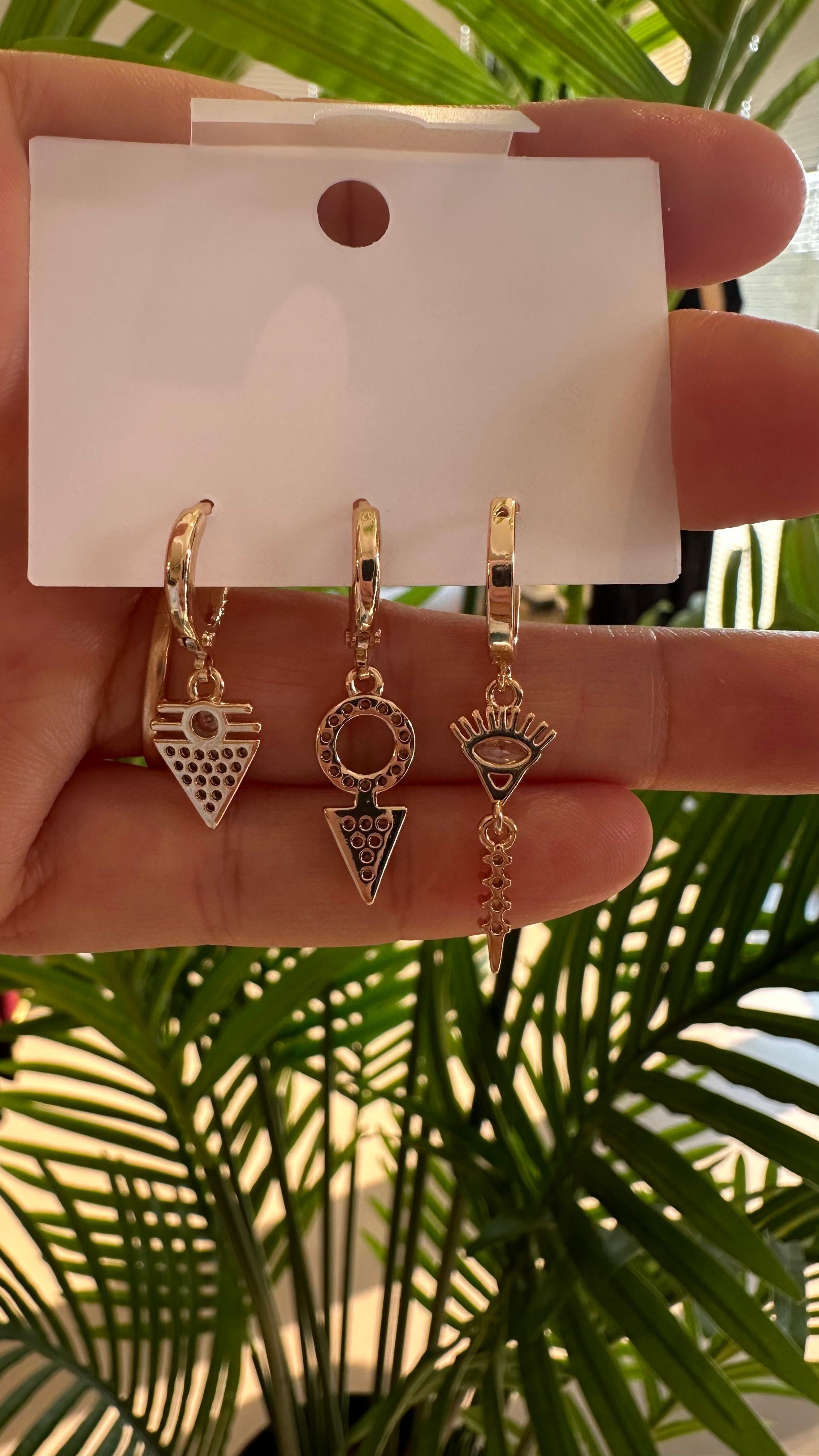 Ysx 3'lü Küpe Seti-Gold