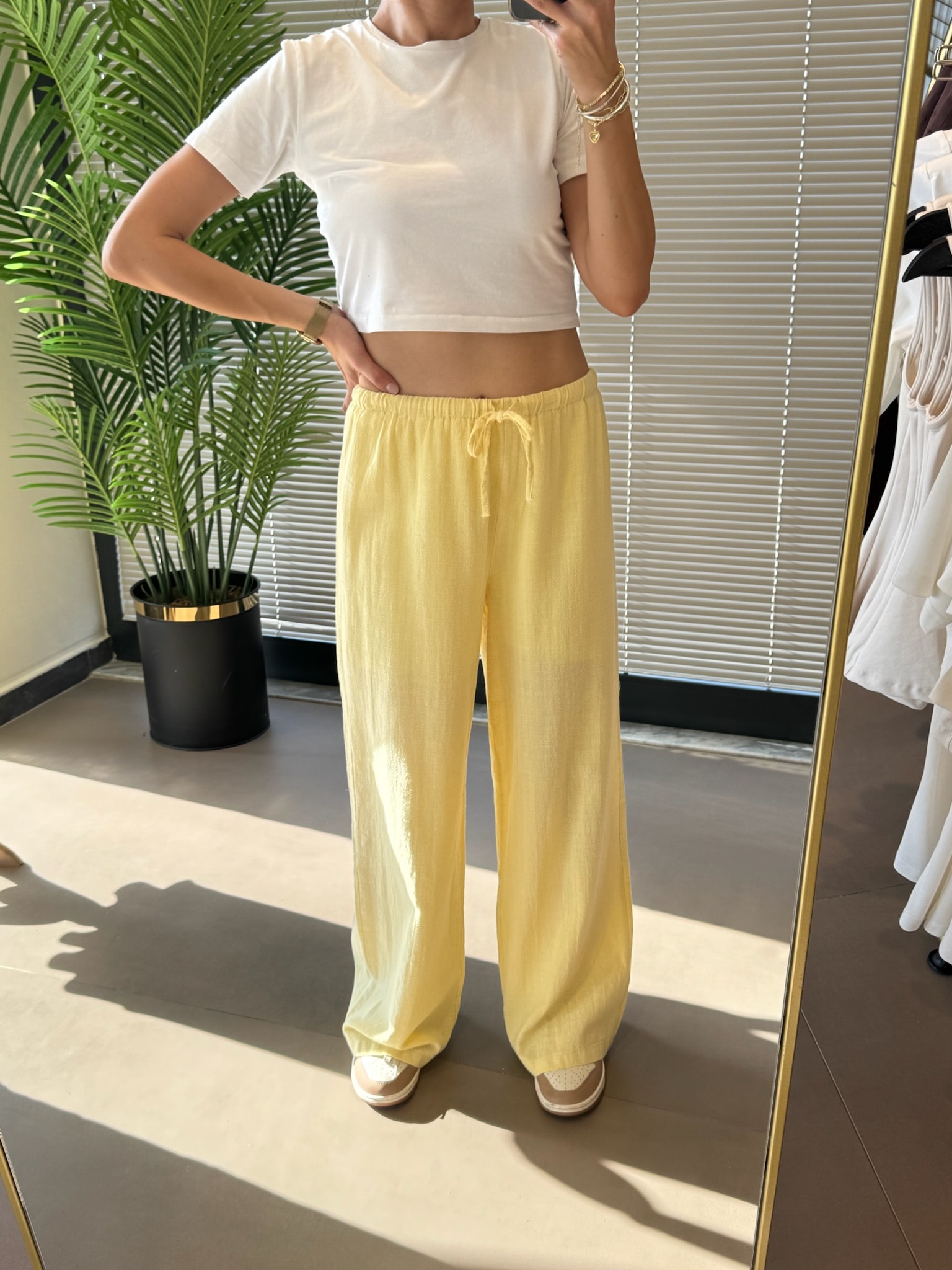 Keten Pantolon-Butter Yellow