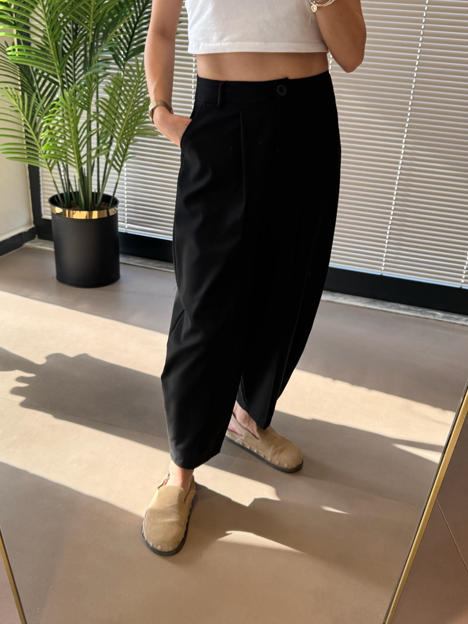 Kumaş Baggy Pantolon-Siyah