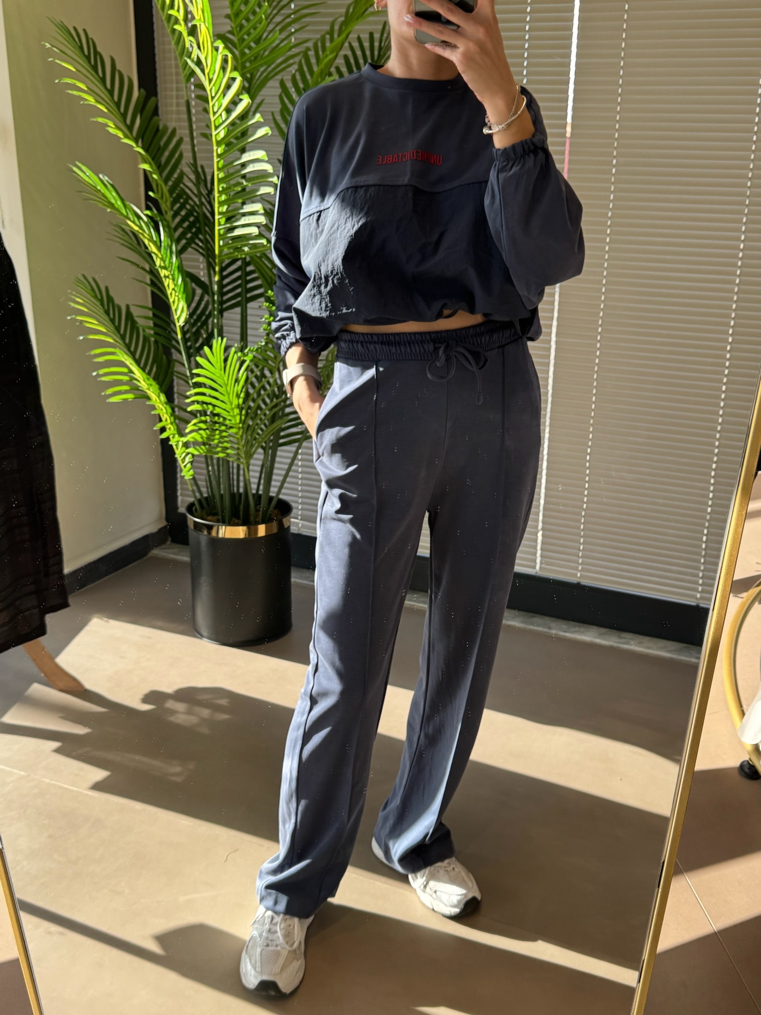 Paraşüt Kumaş Detaylı Eşofman Takım-Lacivert