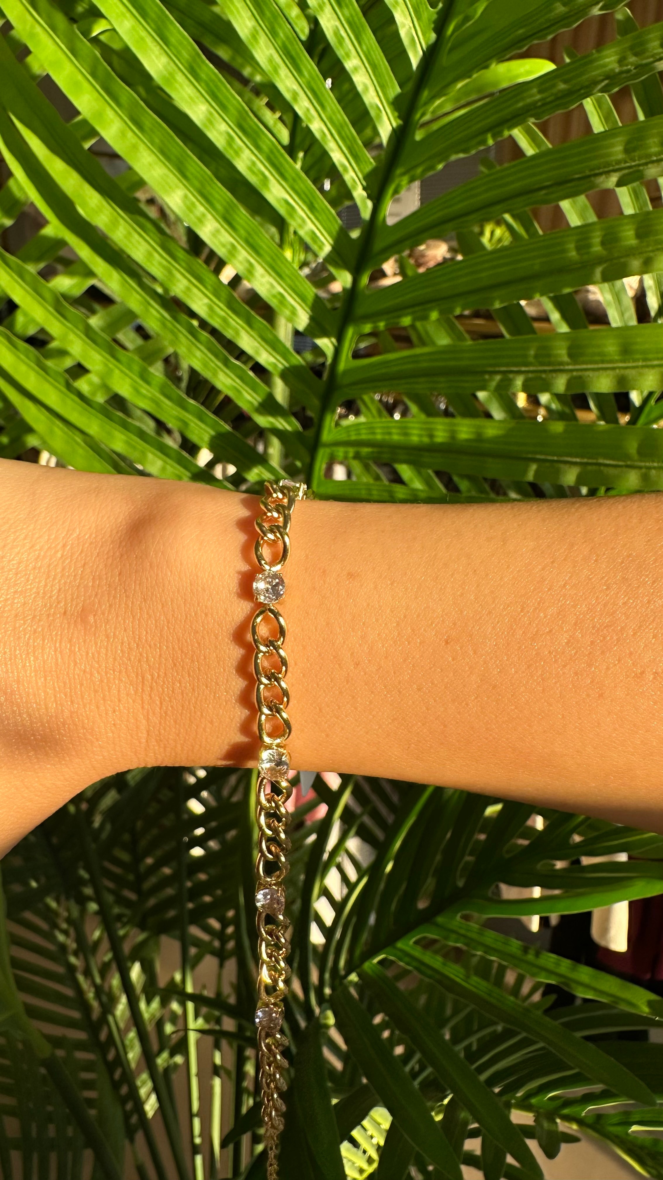 Xupıng Taş Zincir Bileklik-Gold