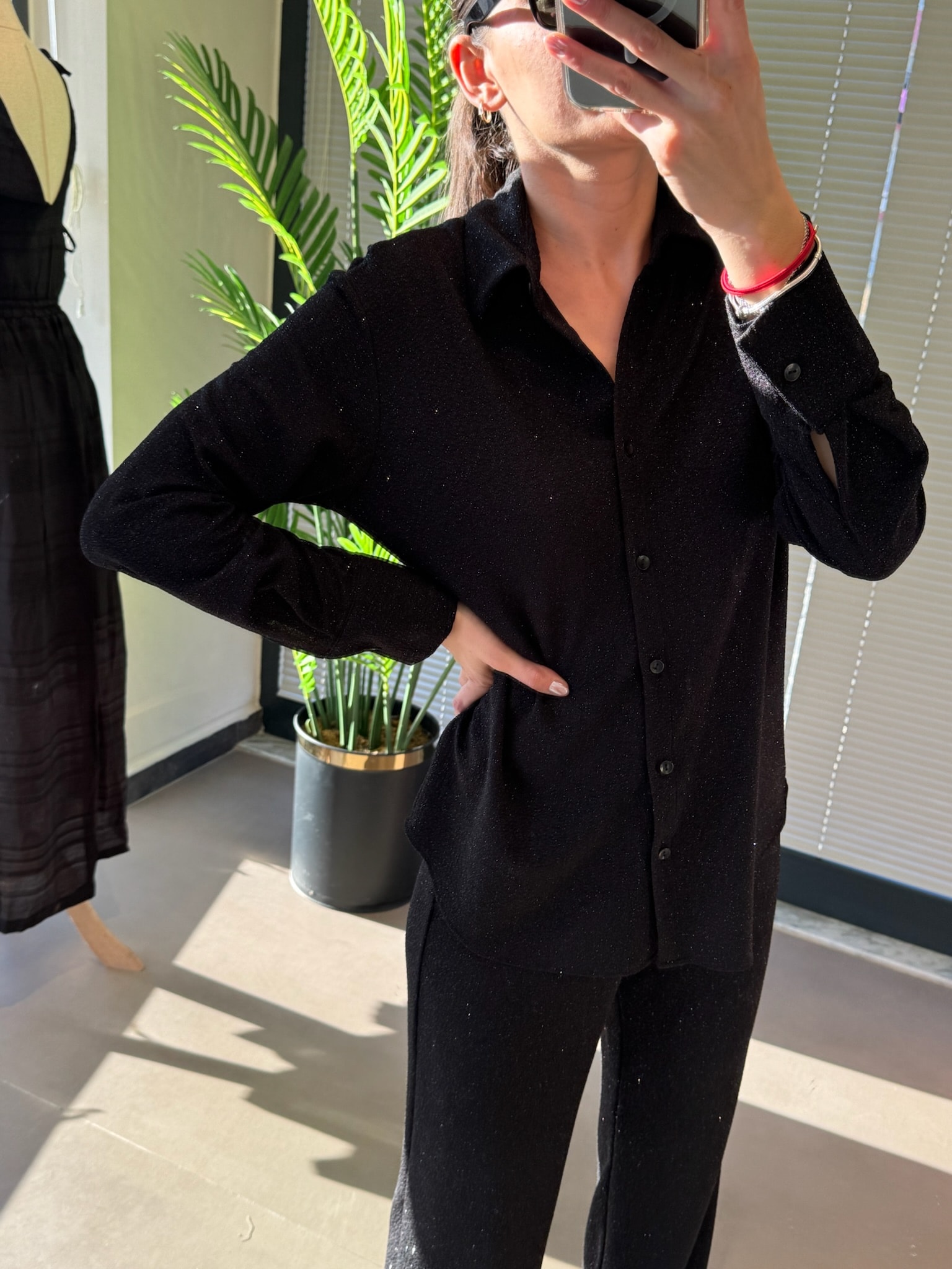 Simli Gömlek Takım-Siyah