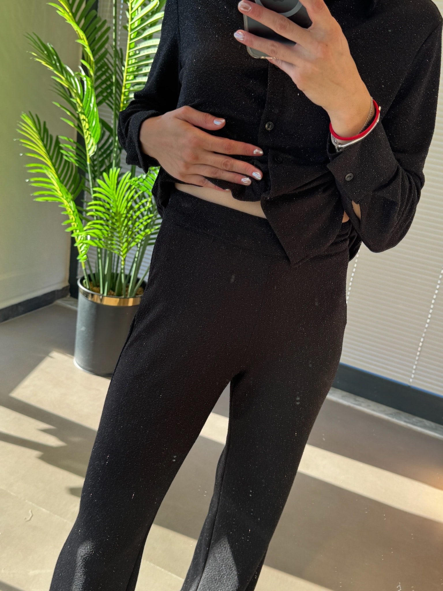 Simli Gömlek Takım-Siyah