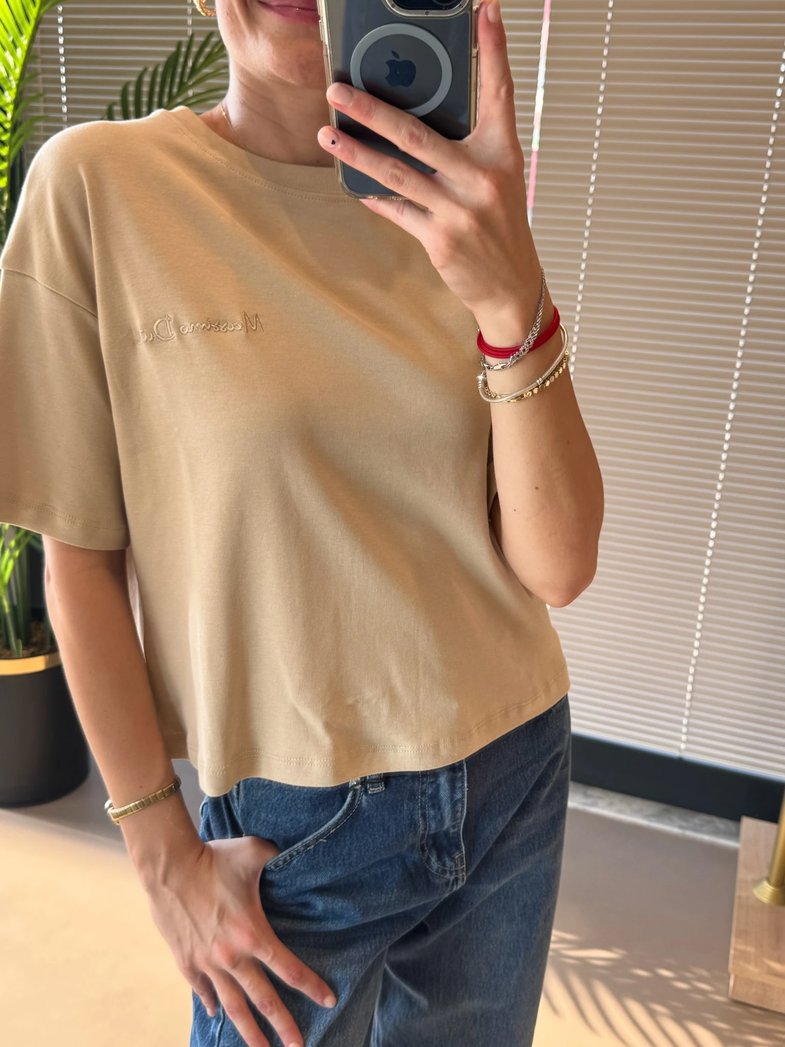 Massi Pamuk İnterlok Kumaş Tshirt-Bej