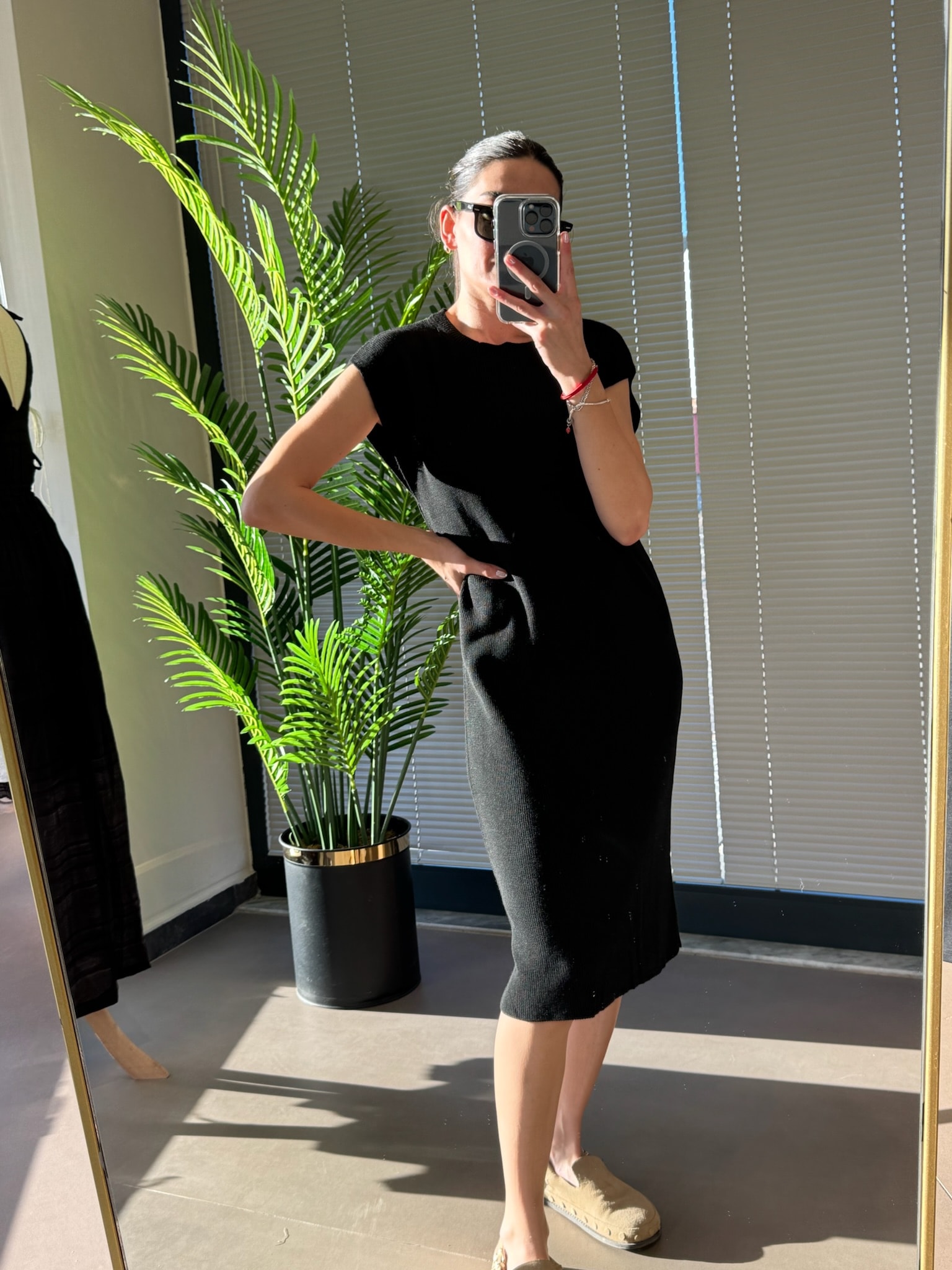 Derin Kol Triko Midi Boy Elbise - siyah