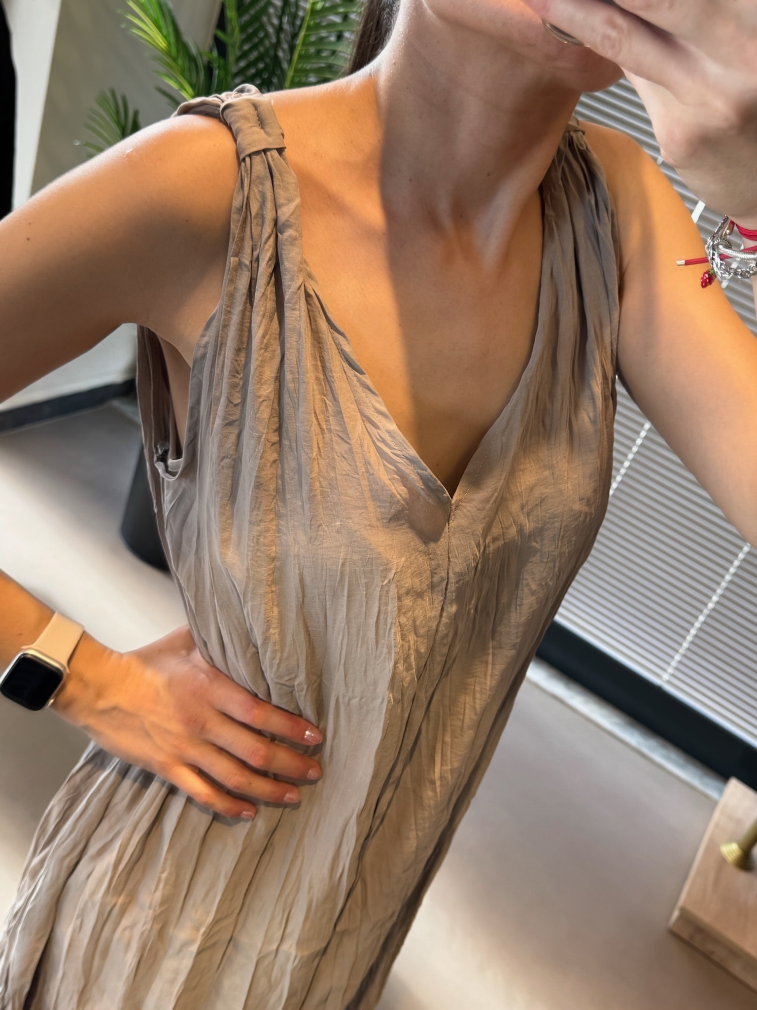 Kraşlı Maxi Elbise-Taş