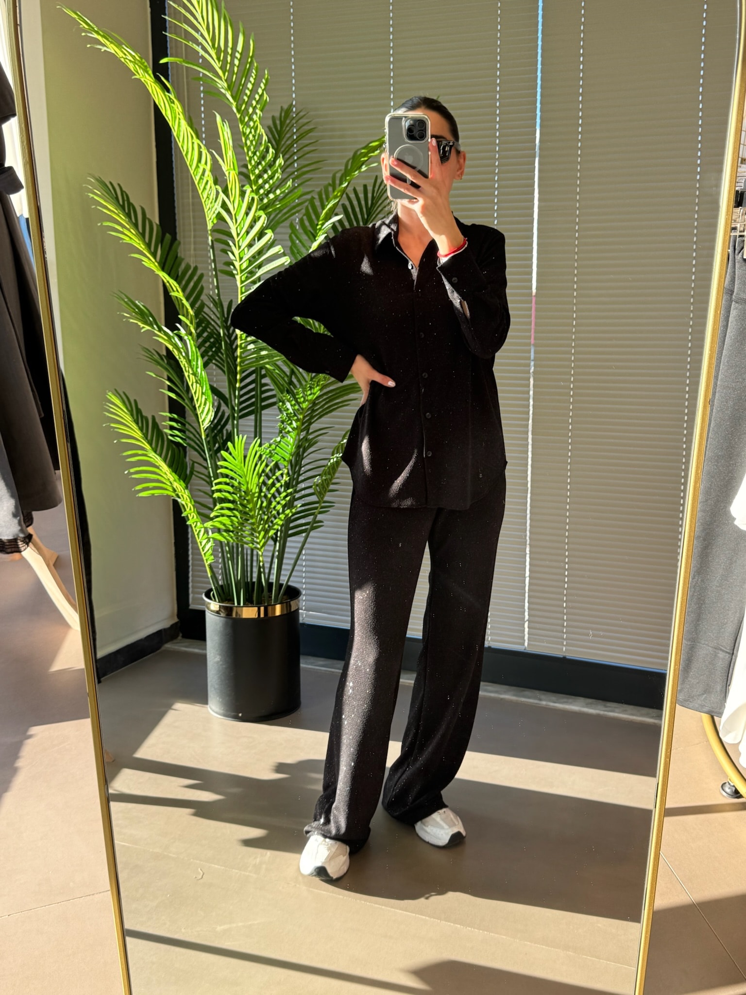 Simli Gömlek Takım-Siyah