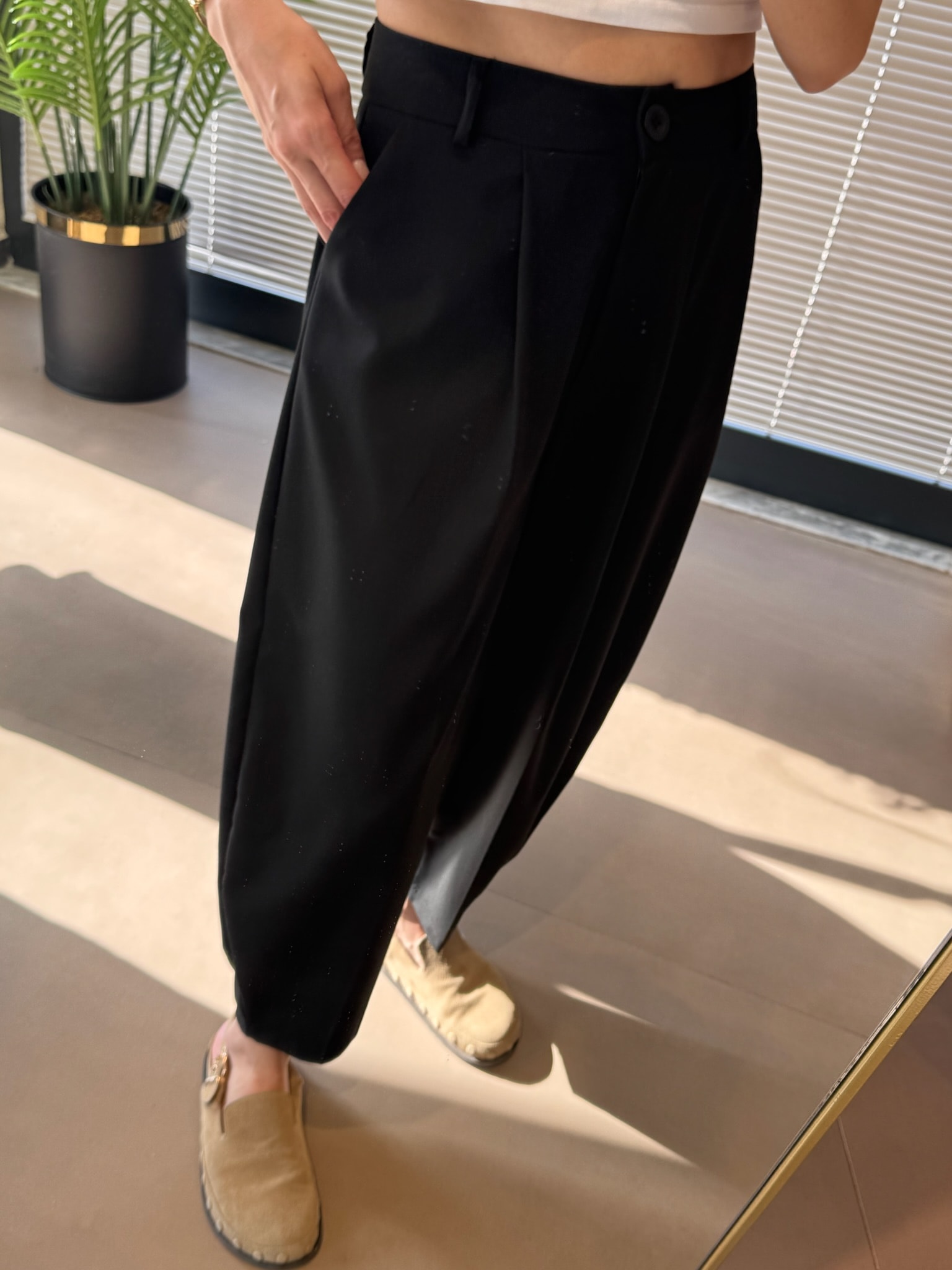 Kumaş Baggy Pantolon-Siyah