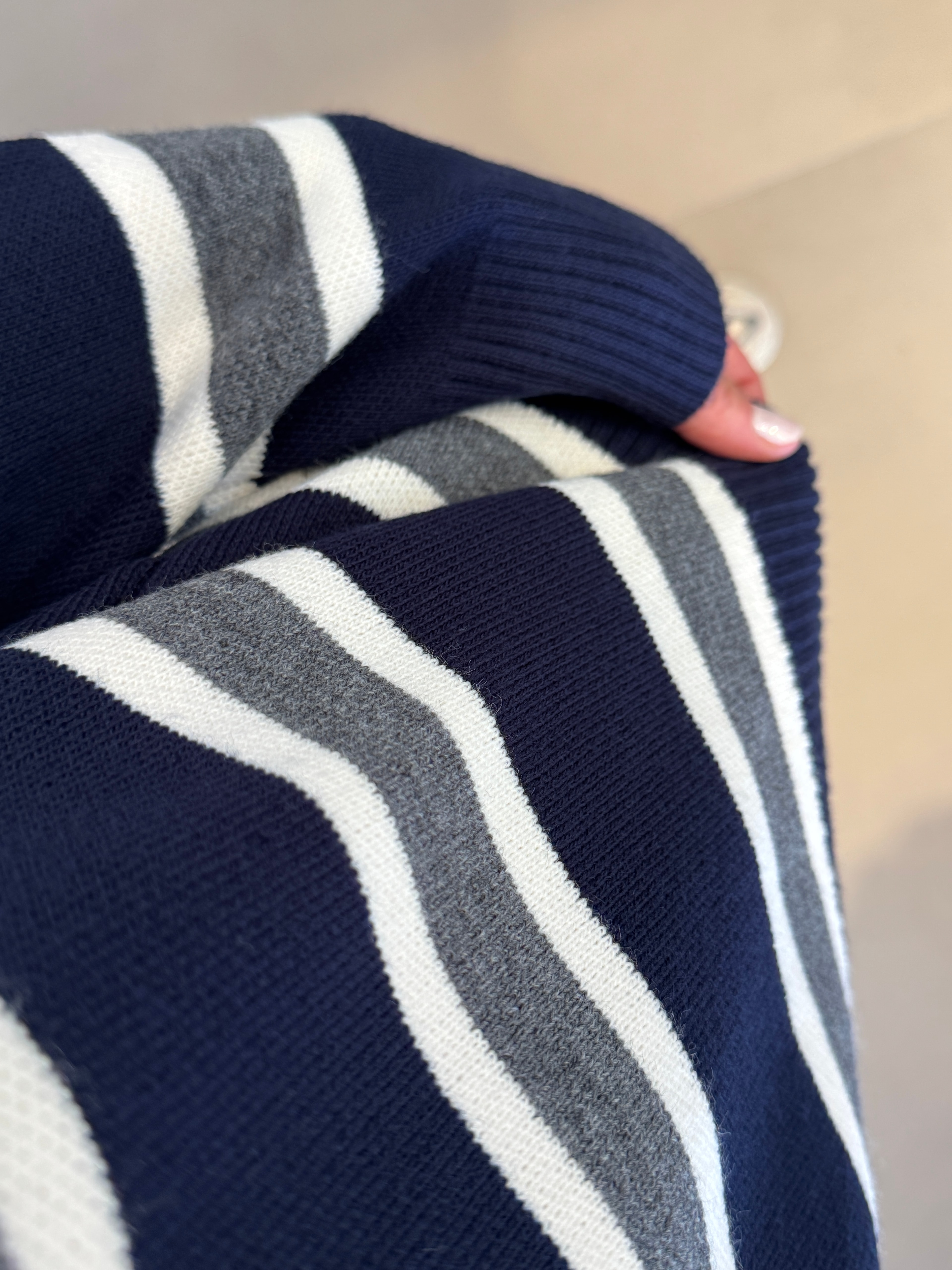 Premium Polo Yaka Çizgili Triko| Lacivert-Krem