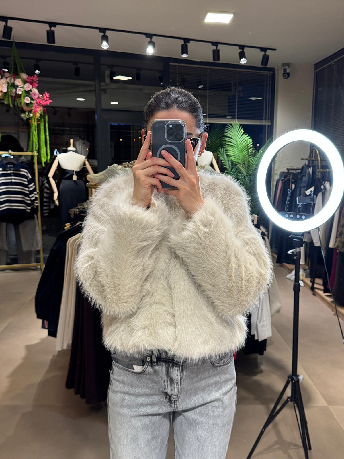 Peluş Kürk Ceket-Taş