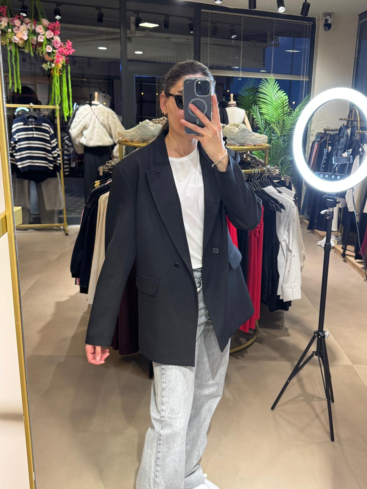 ZR Marka Oversize Blazer-Siyah