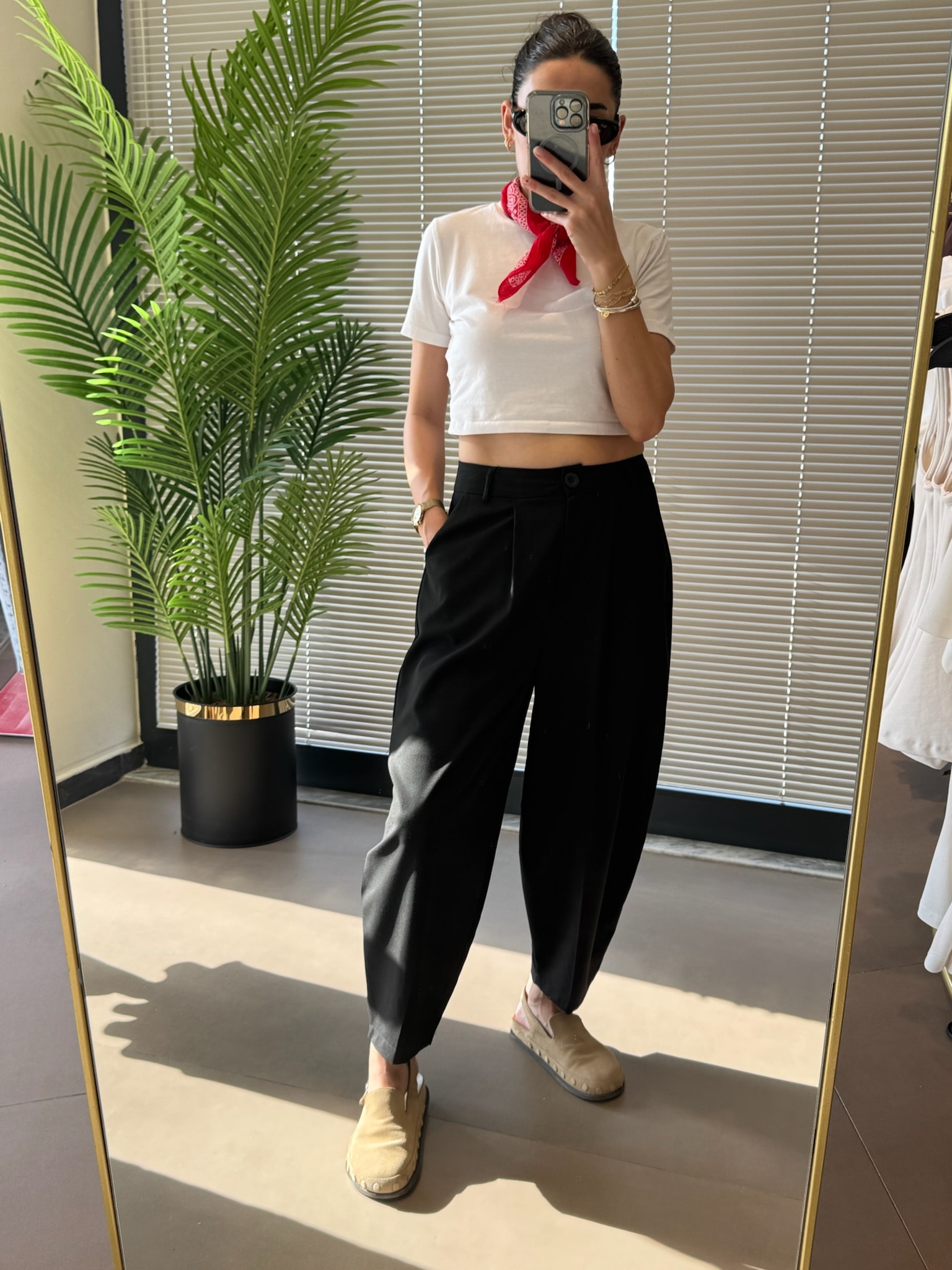 Kumaş Baggy Pantolon-Siyah