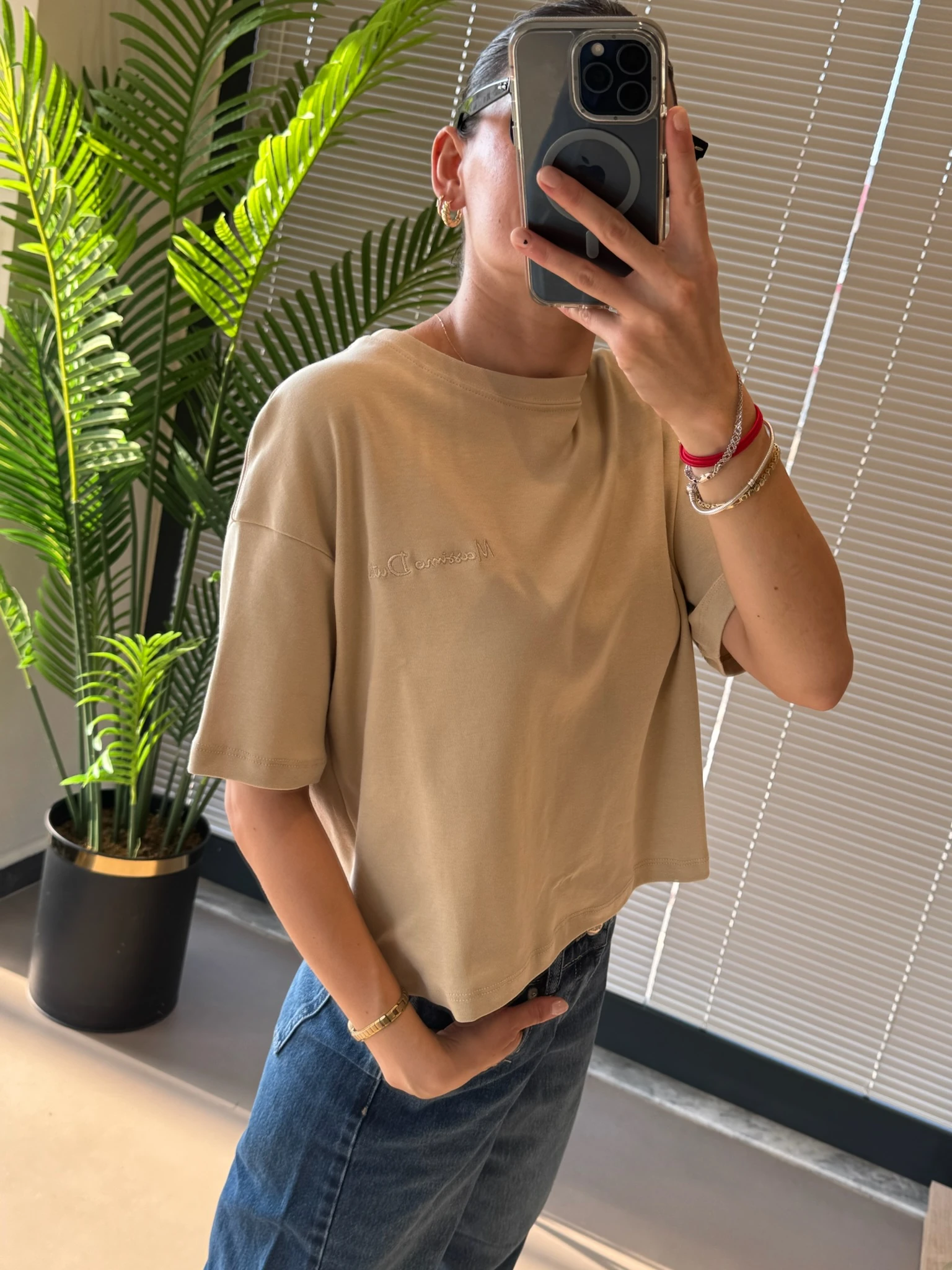 Massi Pamuk İnterlok Kumaş Tshirt-Bej